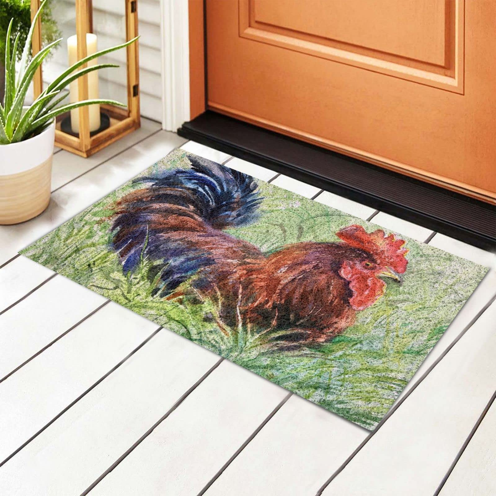 BoeHiop Rooster Welcome Mat - Non-Slip Absorbent Rug for Indoor/Outdoor Use
