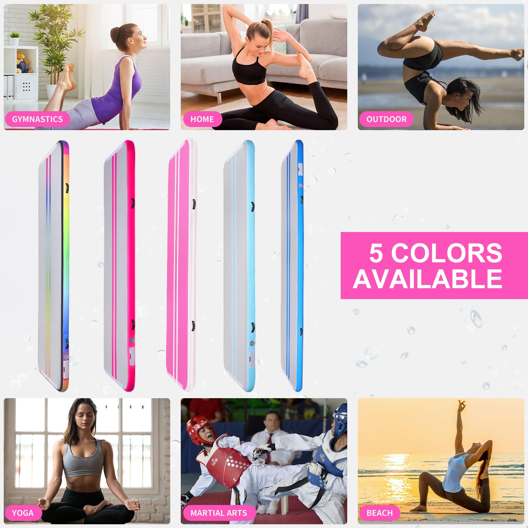 Inflatable Air Gymnastics Mat 10ft/13ft/16ft - Thick 4 Inch Tumbling Training Mat with Electric Pump for Home Gym, Cheerleading, Beach & Outdoor Exercise - Perfect for Gymnastics Practice, Yoga, Kids Play & Fitness Workouts