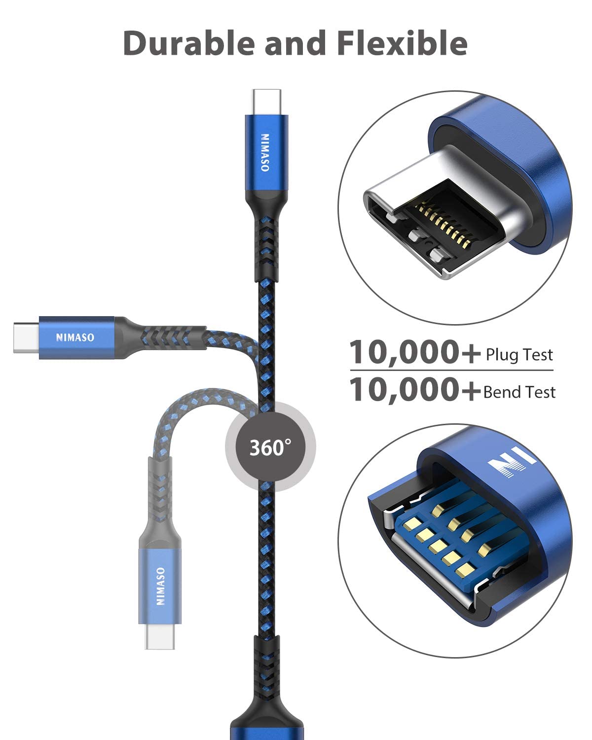 NIMASO USB C to USB 3.0 Adapter [2 Pack] - USB Type C to USB A Converter, Thunderbolt 3 OTG Cable Compatible with iPhone 15/Pro/Plus/Max, MacBook, iPad, Galaxy, Google Pixel - Perfect for Data Transfer & Charging
