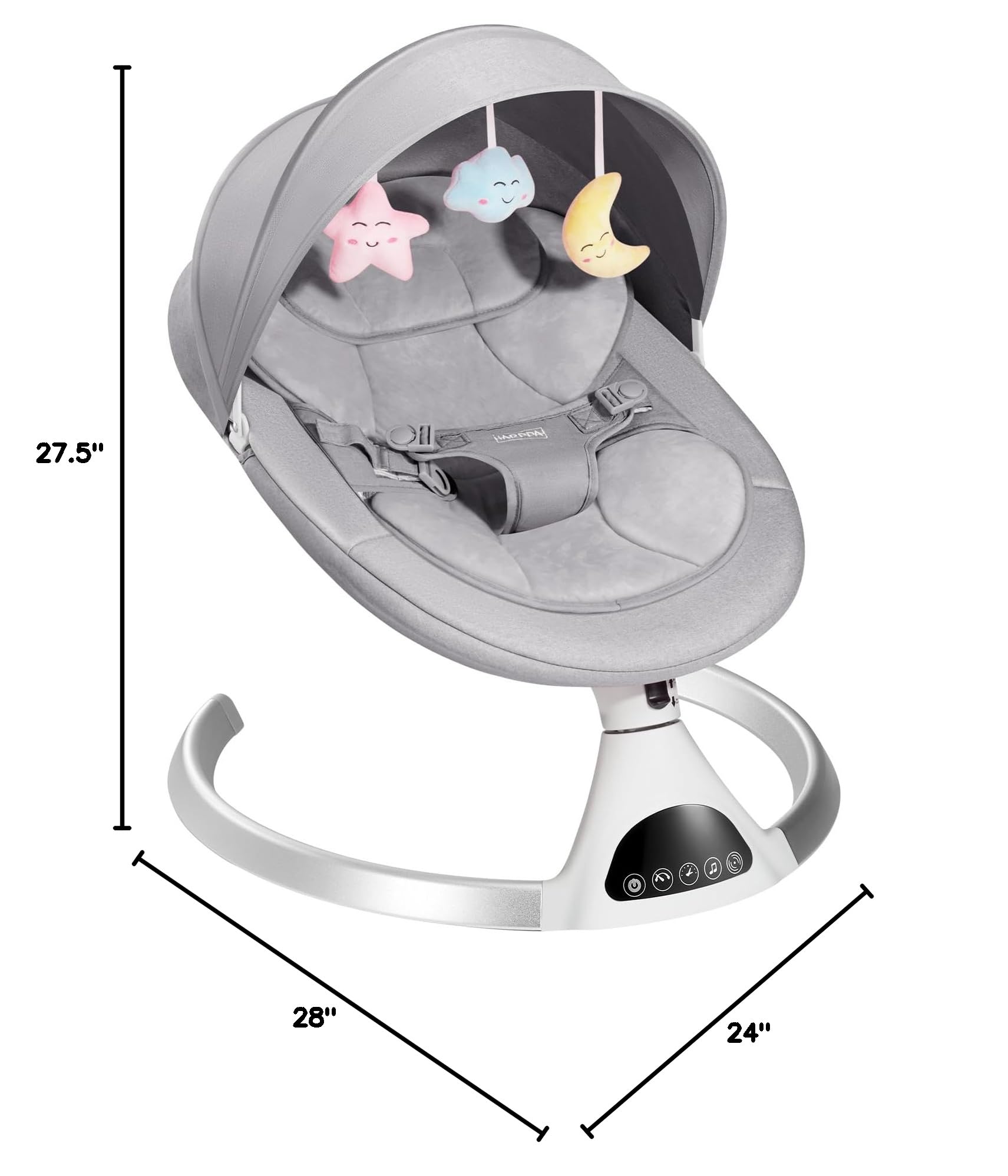HARPPA Electric Baby Swing for Infants 0-12 Months, Portable Automatic Rocker with Bluetooth Music & 12 Soothing Lullabies - Perfect for Nursery, Bedtime & Travel (Grey)