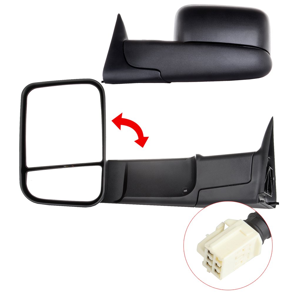 CCiyu Black Power-Adjusted Heated Towing Mirrors - Compatible with 1998-2001 Dodge Ram 1500/2500/3500 Trucks (LH Left & RH Right) - Perfect for Enhanced Visibility While Towing Trailers or Heavy Loads
