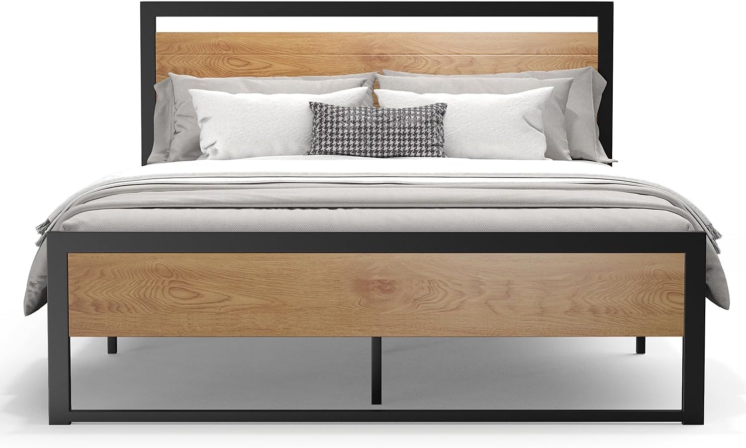 BONSOIR Queen Size Bed Frame - Sturdy Steel Platform with Wooden Headboard & Footboard, Quiet & Durable - Perfect for Master Bedrooms, Guest Rooms & Modern Home Decor