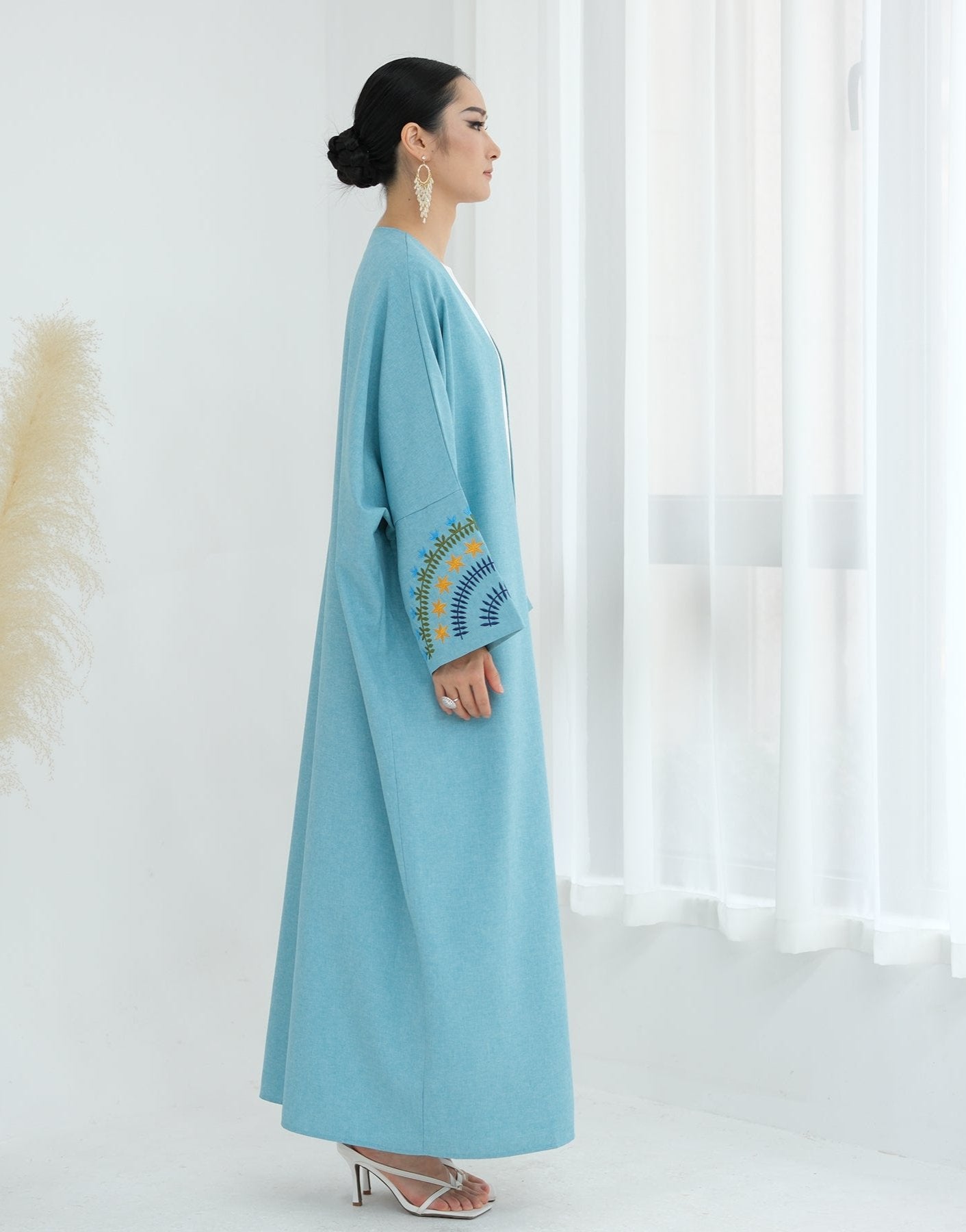 Carin Embroidered Kimono Duster Jacket - Duck Blue | Lightweight Cover-Up for Women | Perfect for Beach, Vacation & Boho Outfits