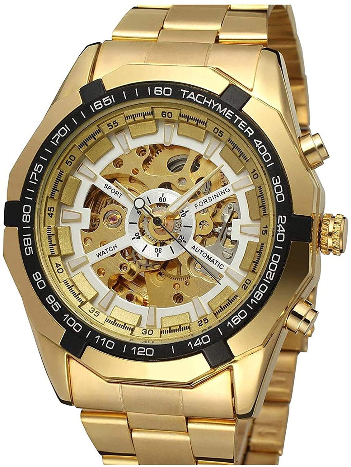 Luxury Automatic Mechanical Skeleton Watch for Men - Gold & Silver Stainless Steel Classic Wristwatch | Perfect for Business, Formal Events & Everyday Wear