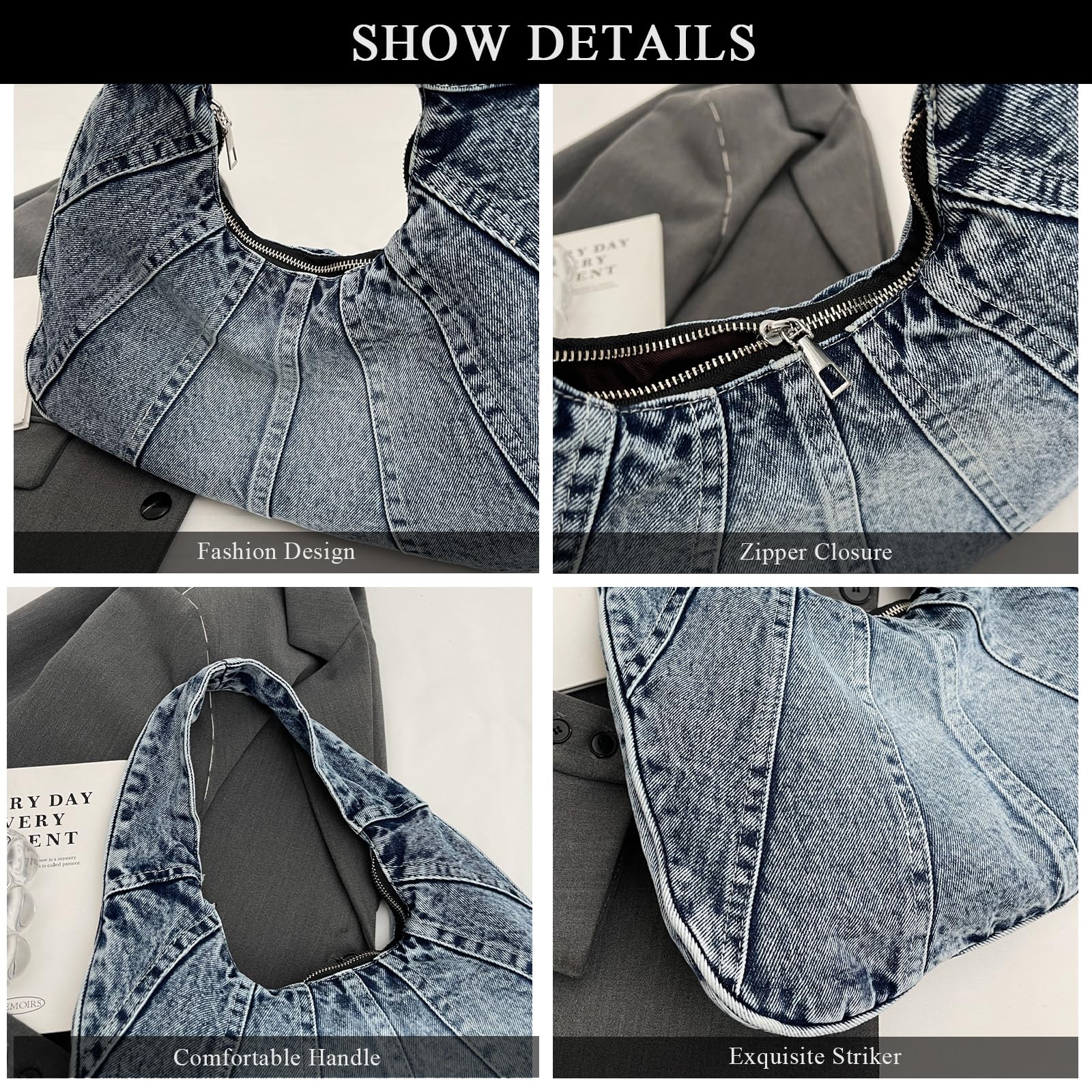 Trendy Y2K Denim Hobo Shoulder Bag for Women - Vintage Jean Purse & Handbag - Perfect for Casual Outfits, Street Style & Everyday Use
