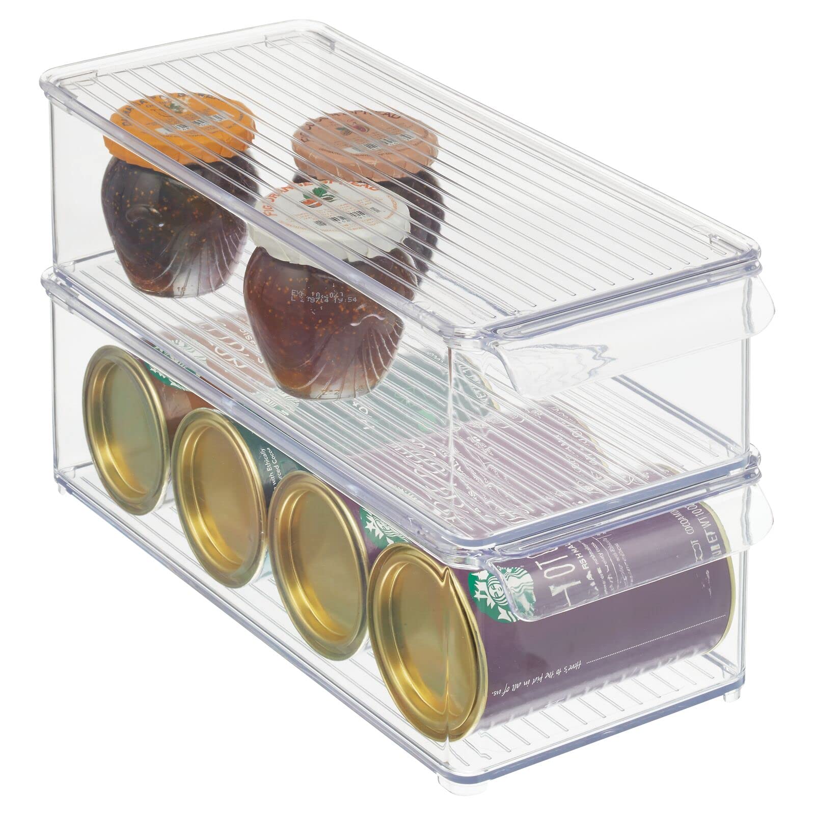 mDesign 2-Pack Clear Slim Plastic Food Storage Containers with Lid & Front Handle - Airtight Kitchen Organizer for Snacks, Produce, Vegetables, Pasta, Drinks - Perfect for Pantry, Cabinet, Fridge & Freezer Storage - Space-Saving Solution for Meal Prep & Leftovers