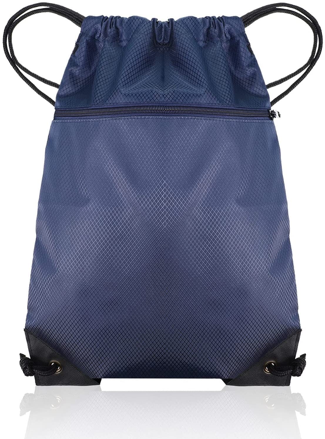 Aruiteng Waterproof Drawstring Gym Bag for Sports, Swimming & Travel - Durable PE String Backpack with Outside Zipper - Navy Blue | Perfect for Gym, Pool, Beach & Outdoor Activities