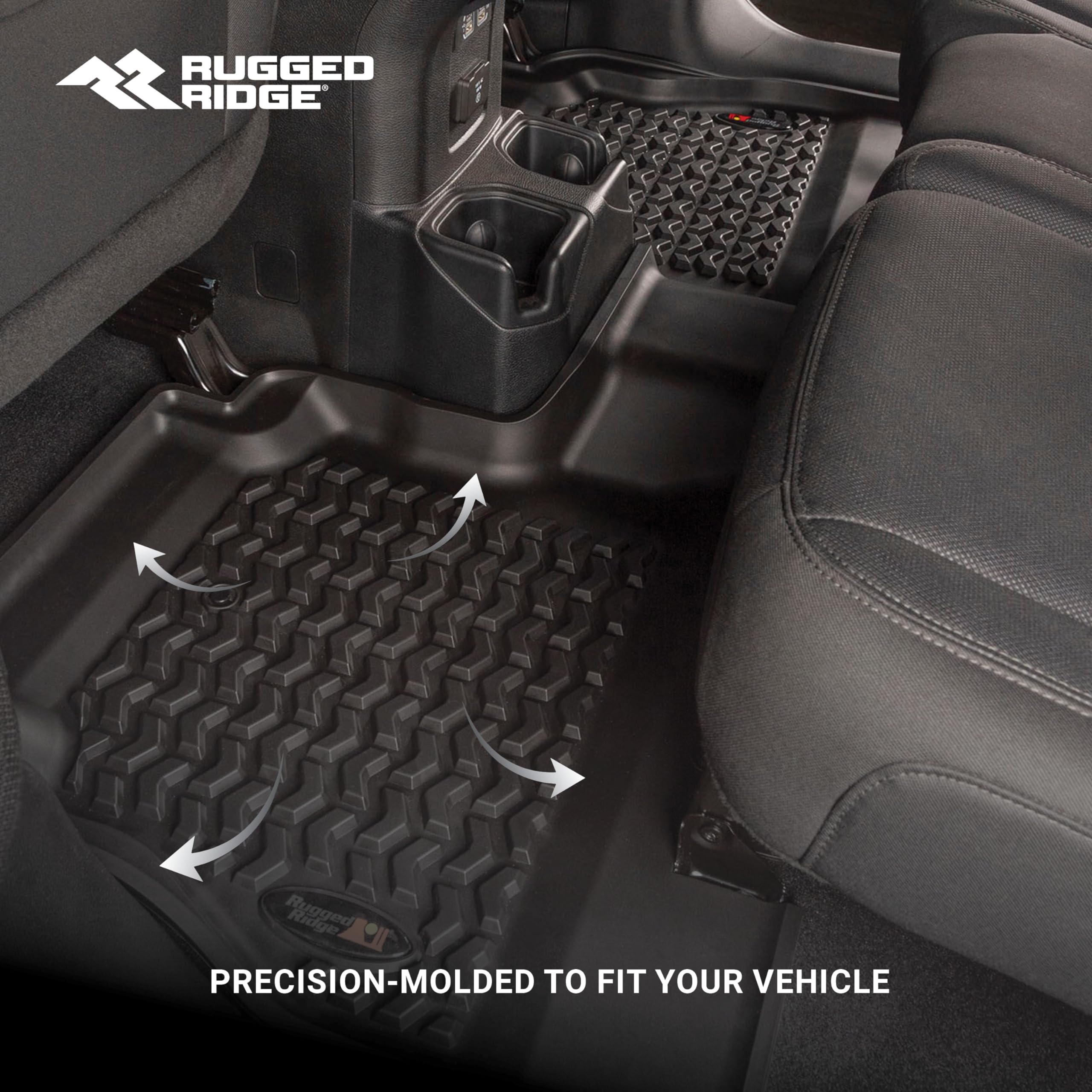 Rugged Ridge Rear Floor Liners for 2005-2015 Toyota Tacoma Access/Double Cab (Automatic) | All-Terrain Heavy Duty Black Car Mats | Model 82954.10 | Perfect for Off-Roading, Camping & Everyday Use