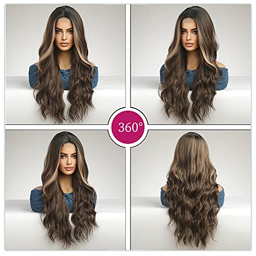 Brown Wavy Long Lace Front Wig with Highlights - Perfect for Cosplay, Daily Wear & Special Occasions