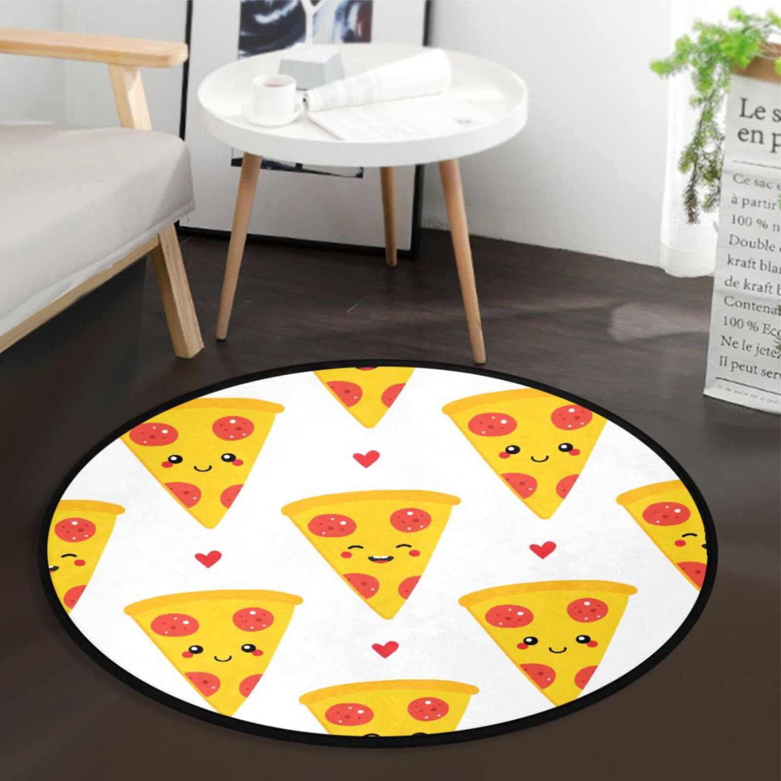 3 ft Round Pizza Slice Rug - Non-Slip Washable Cartoon Food Area Mat with Rubber Backing | Perfect for Bedroom, Living Room, Bathroom & Kitchen Decor