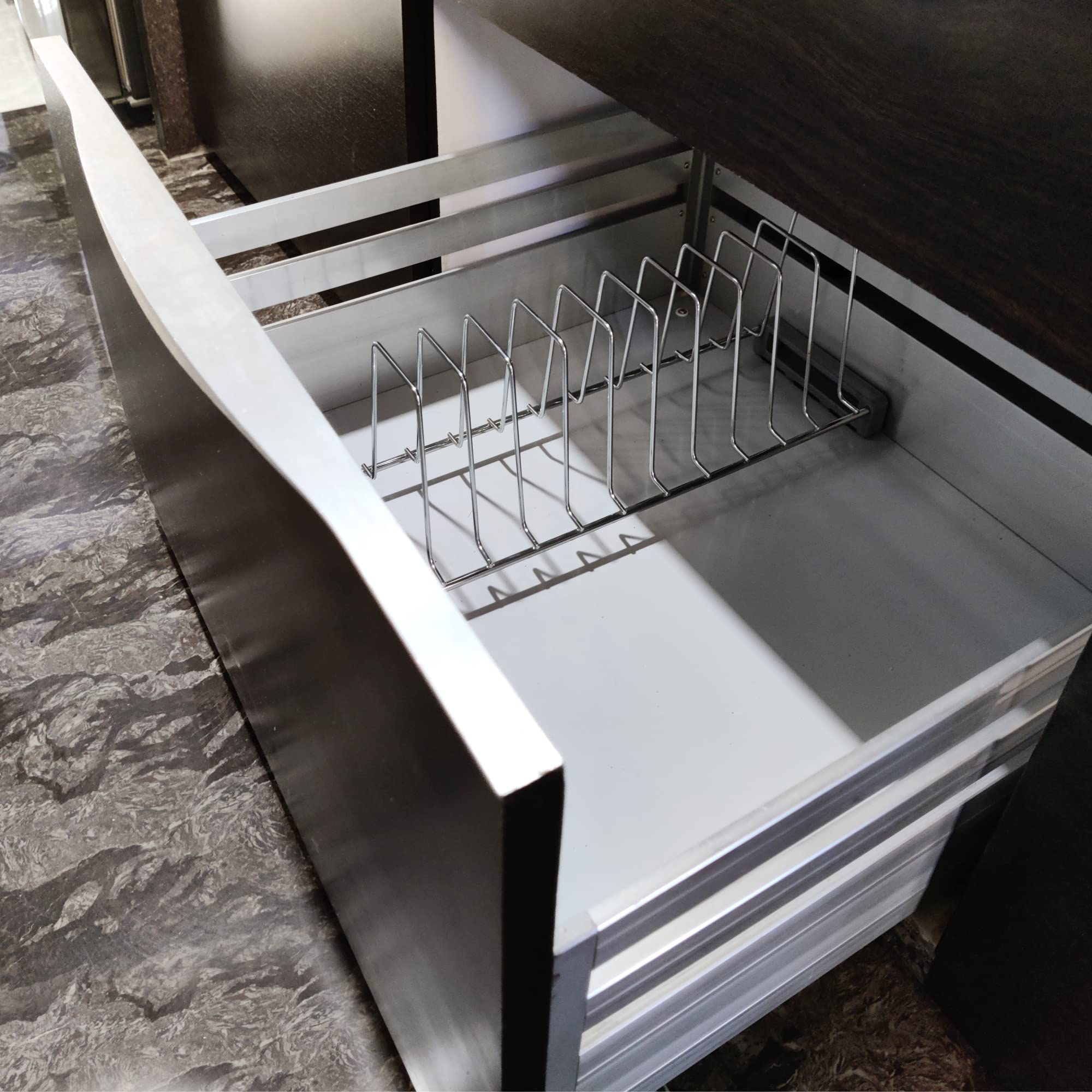 SmartSlide 20 Inch Stainless Steel Modular Kitchen Basket Plate Fixer | Tandem Dish Rack & Kitchen Stand for Organized Dish Storage & Drying