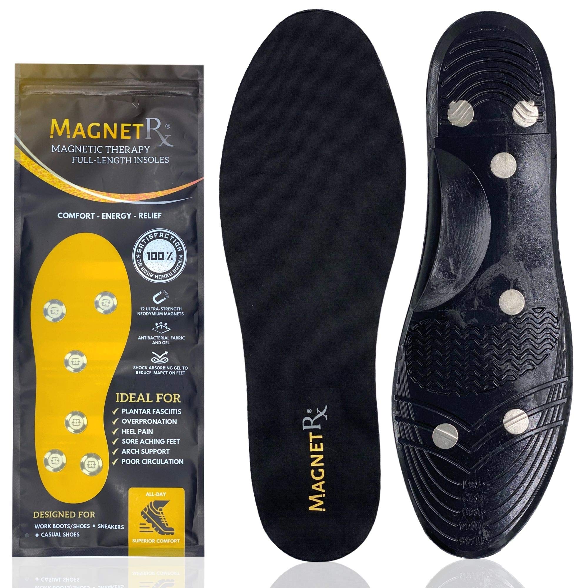 MagnetRX® Magnetic Shoe Insoles for Plantar Fasciitis Relief - Gel Cushioned Orthotic Inserts with Therapeutic Magnets - Women's Sizes US 5-10/EU 35-40 - Perfect for Running, Walking & All-Day Comfort