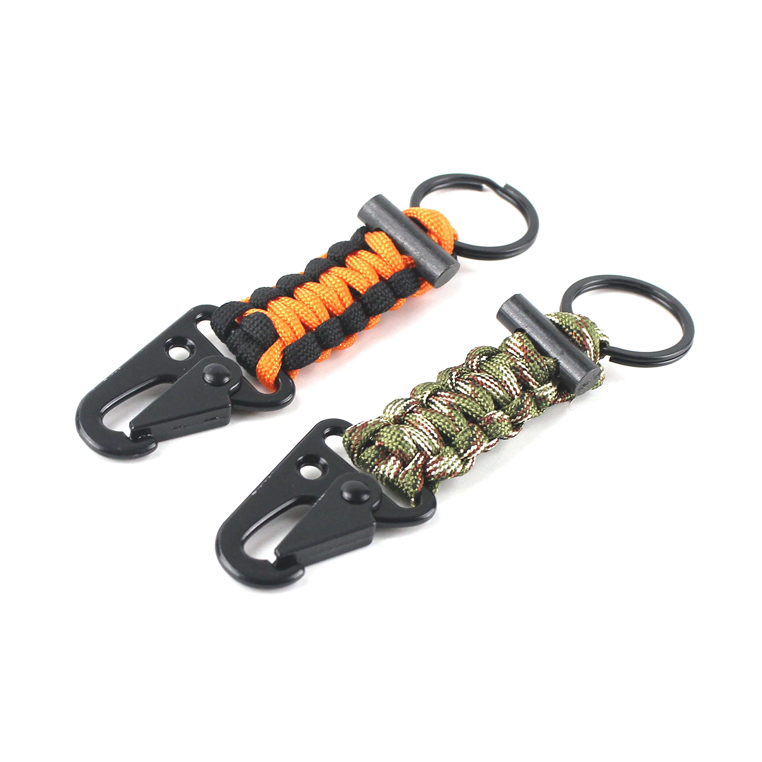Paracord Keychain Carabiner 2PCS Pack - Heavy Duty Survival Paracord Lanyard with Fire Starter for Outdoor Camping, Hiking & Emergency Preparedness