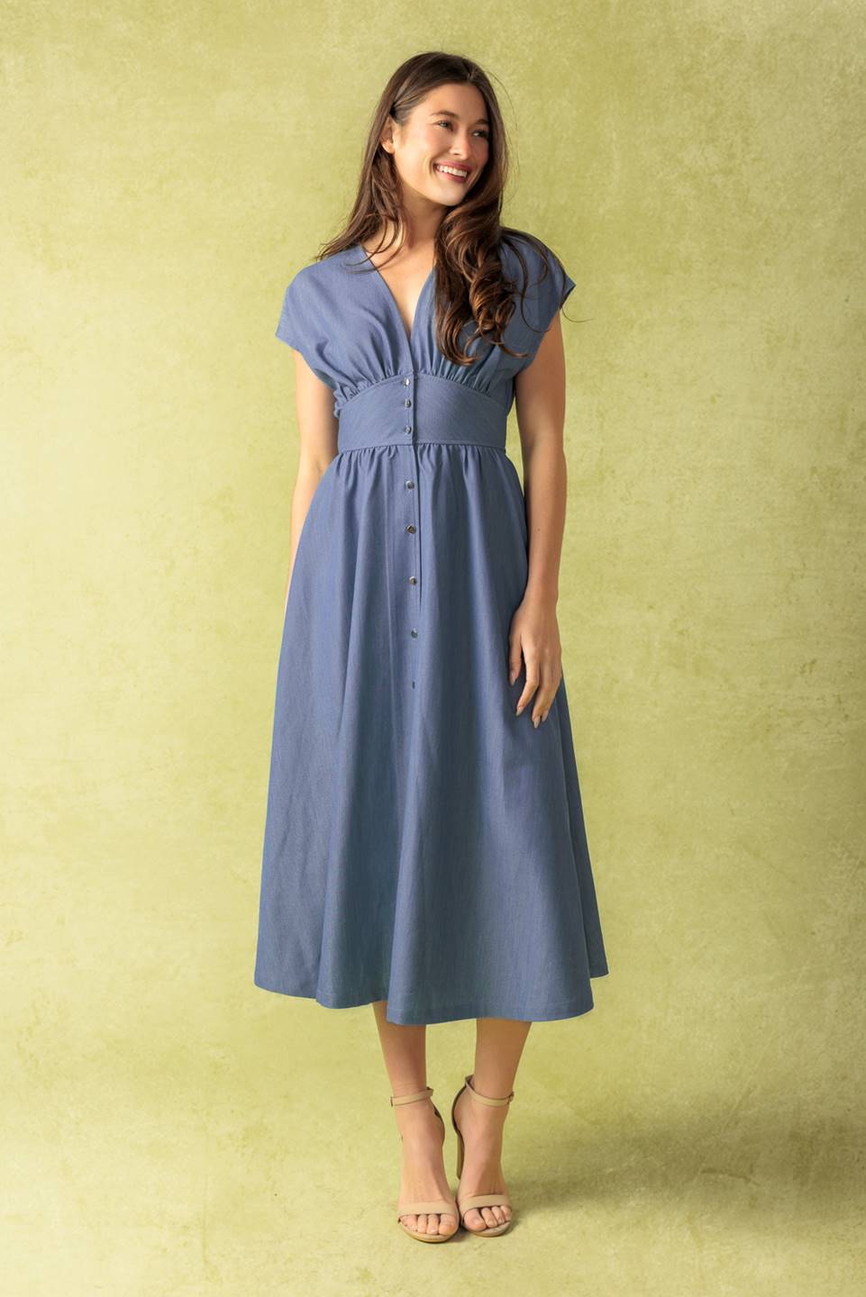 BRIGHT MORNINGS MIDI DRESS in Slate Blue - Elegant Casual Summer Dress for Women | Perfect for Beach Vacations, Brunch Dates & Office Wear