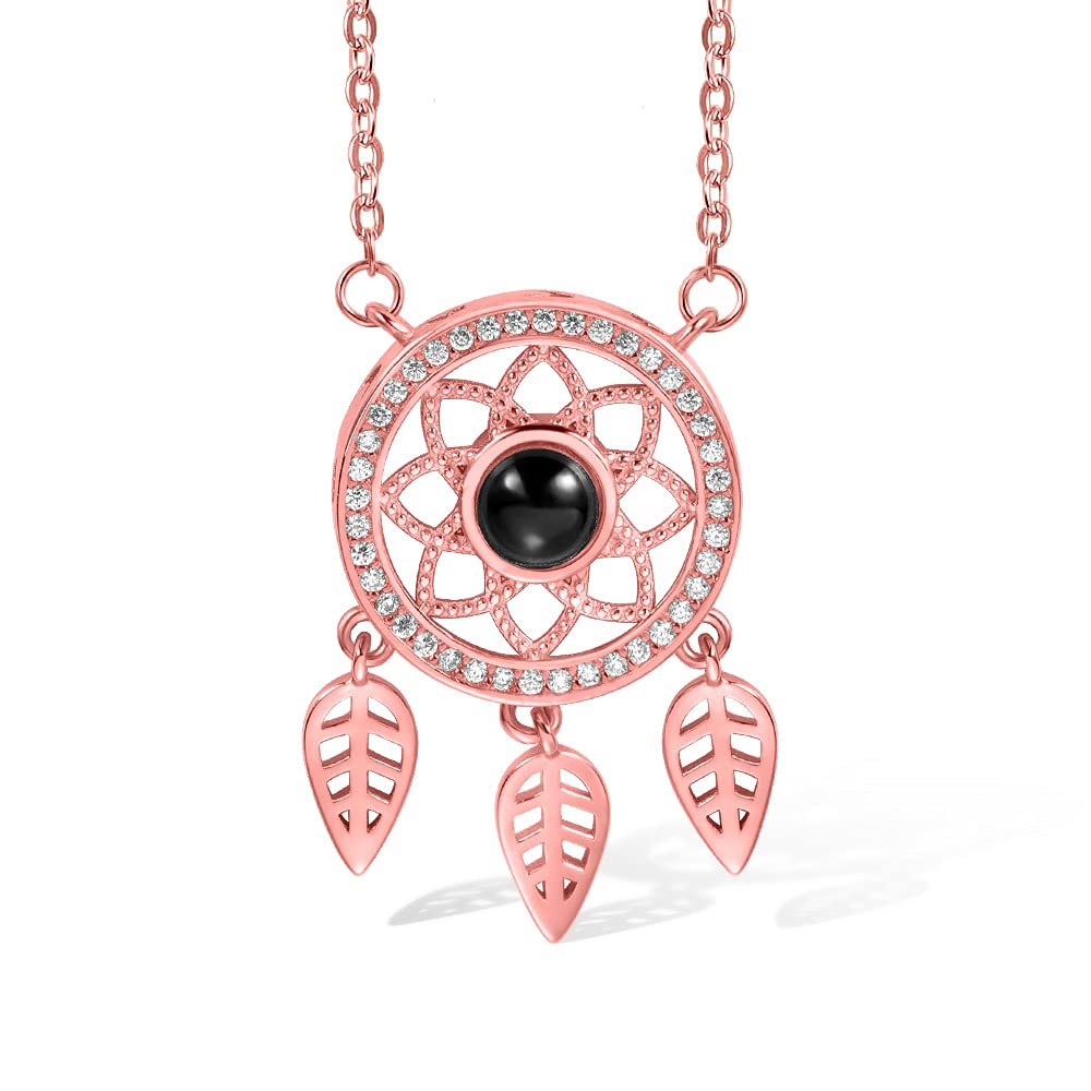 Personalized Sterling Silver Photo Projection Necklace for Women - Custom Engraved Picture Pendant Gift for Wife, Mom, Girlfriend - Dream Catcher Design for Wedding, Anniversary & Valentine's Day - Perfect for Romantic Occasions & Special Memories
