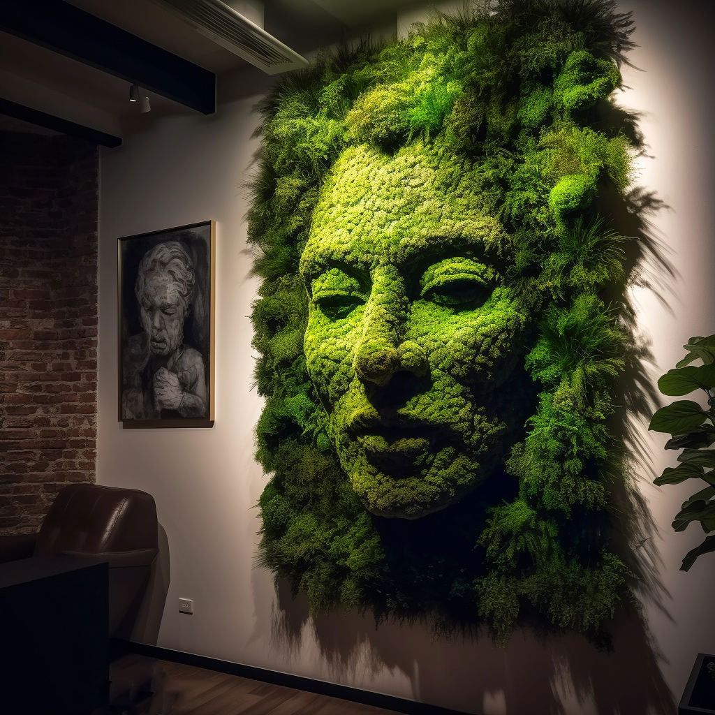 Stabilized Moss Sculpture - Elegant Female Face Art for Home & Office Decor | Perfect for Living Room, Bedroom, or Gift