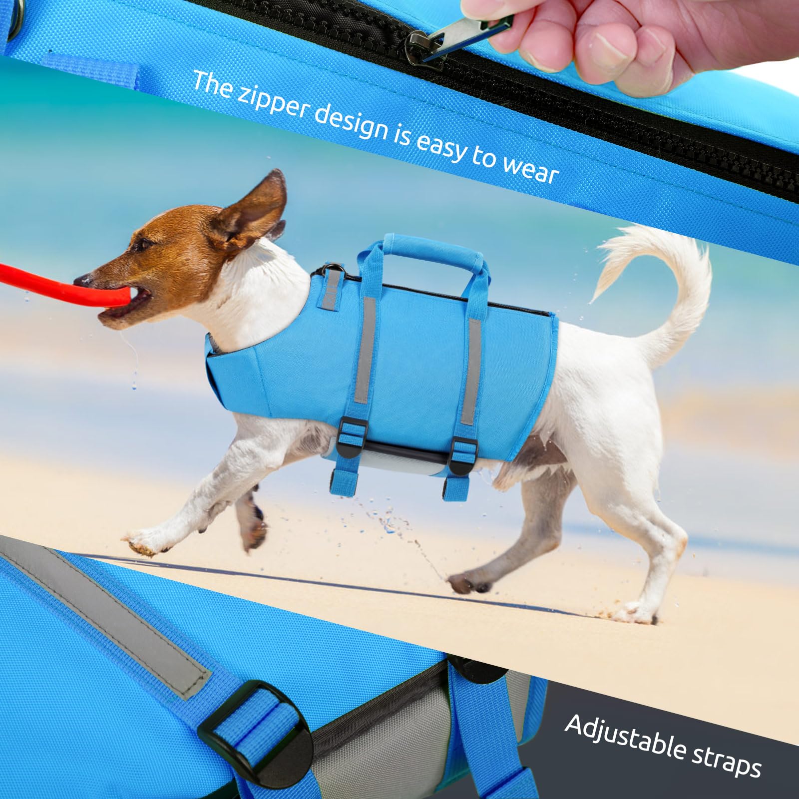 SAWMONG Dog Life Jacket - Ripstop High Flotation Swimming Vest for Small Medium Large Dogs - Reflective Lightweight Pet Life Preserver with Rescue Handle - Perfect for Swimming, Boating & Water Safety (Blue, XS)