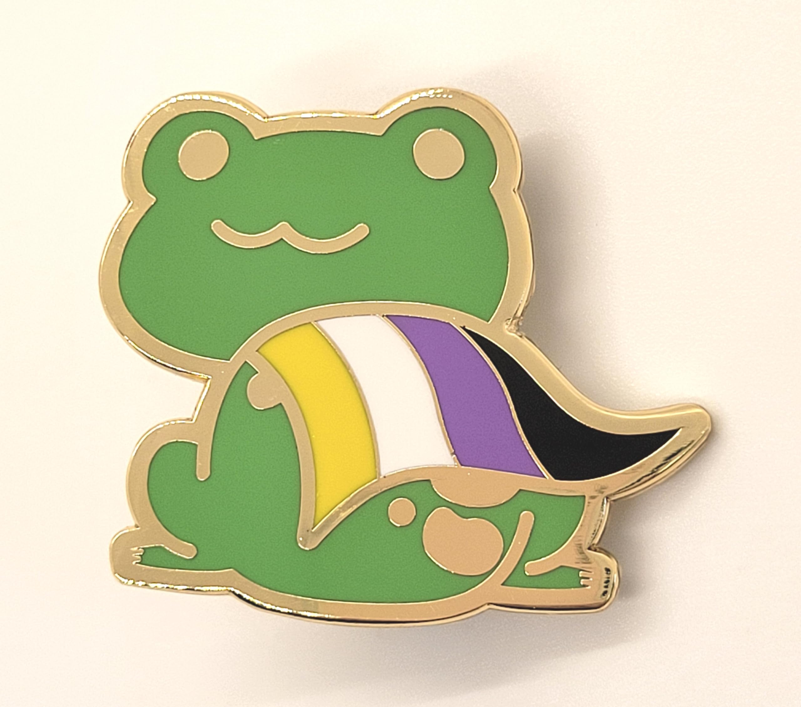 Nonbinary Pride Frog Enamel Pin - LGBT+ Flag Colors, Chibi Superhero Gay Frog Brooch | Perfect for Backpacks, Jackets & Pride Events