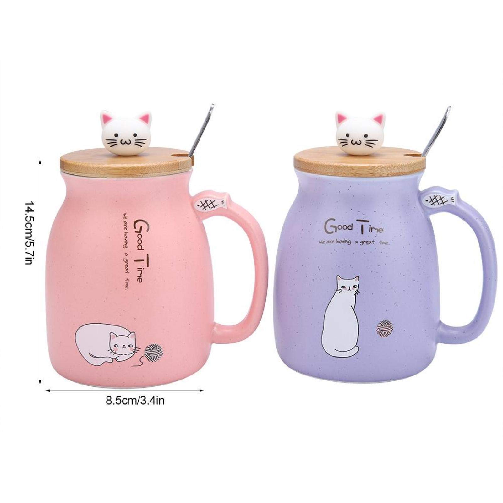 GLOGLOW Ceramic Coffee Mug with Lid and Spoon - Cute Cat Design for Tea, Milk, Beer - Perfect for Home, Office, Gift Giving (Pink) | Ideal for Morning Coffee, Afternoon Tea, or Relaxing with a Drink