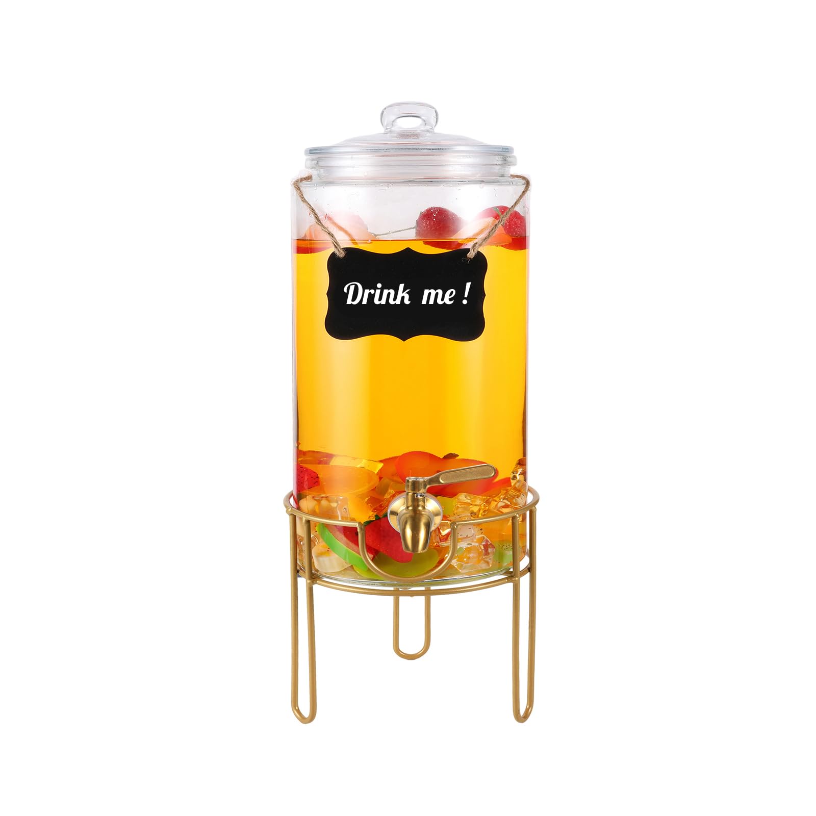 1 Gallon Glass Beverage Dispenser with Stand & Stainless Steel Spigot - Chalkboard Marker Included - Perfect for Lemonade, Juice, Tea & Party Drinks - Ideal for Weddings, BBQs, Picnics & Outdoor Events