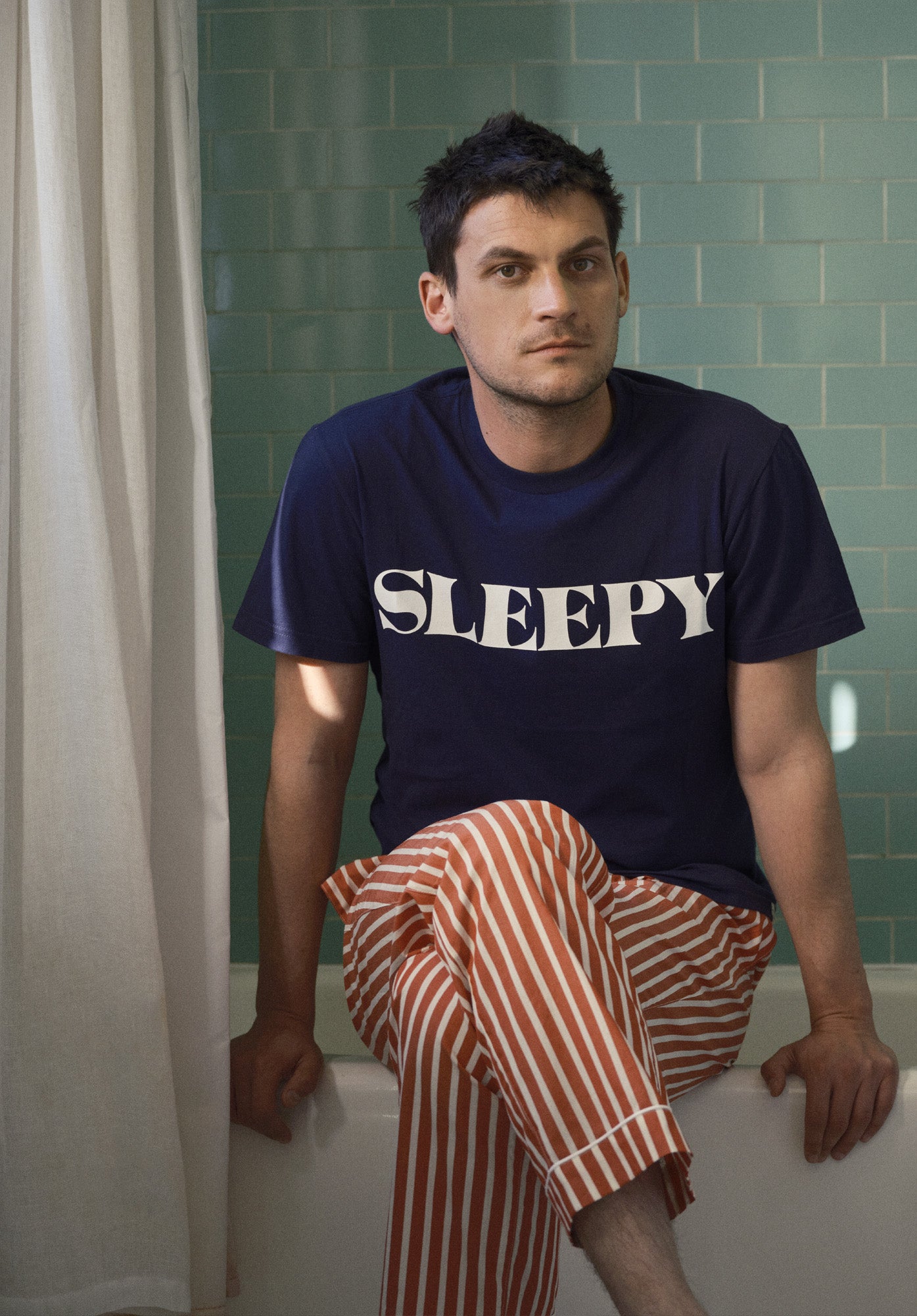 Sleepy Jones Navy Logo T-Shirt for Men - Comfortable Cotton Casual Tee for Everyday Wear, Lounging & Outings