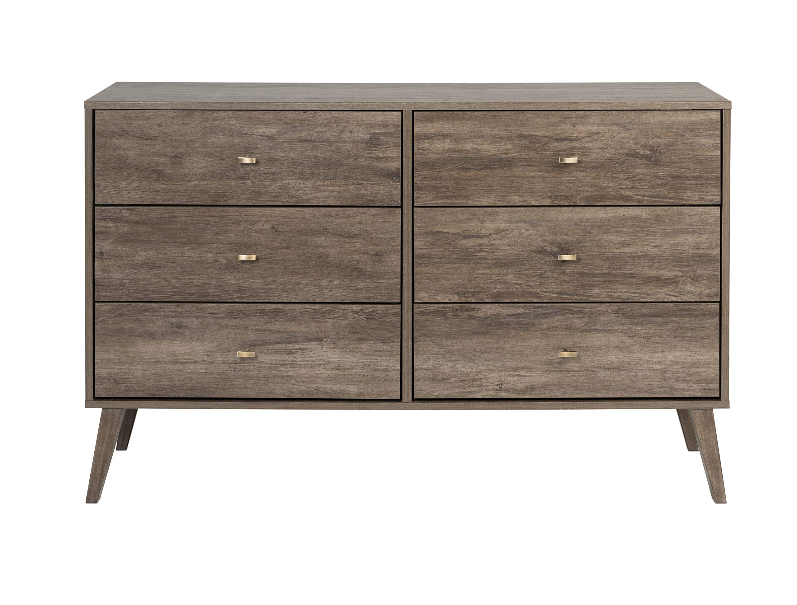 Prepac Milo 6-Drawer Dresser and 2-Drawer Tall Nightstand with Open Shelf - Drifted Gray - Modern Bedroom Furniture Set for Storage and Organization