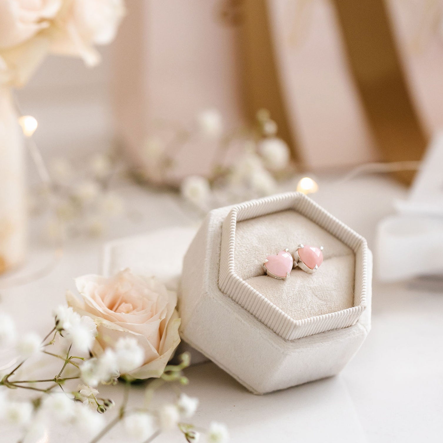 FRAICHE Sweetheart Stud Earrings - Pink Opal & Sterling Silver Jewelry for Women | Perfect for Valentine's Day, Anniversary Gifts & Everyday Wear