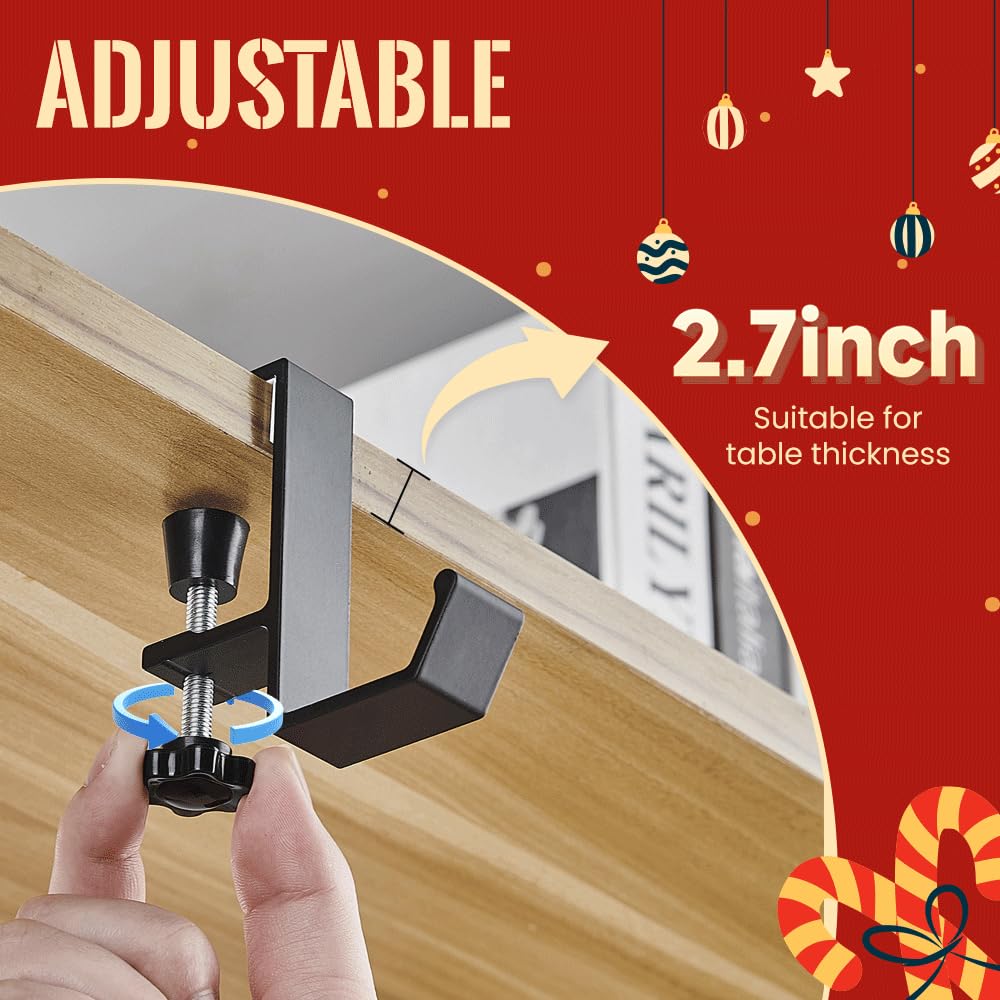 2 in 1 Adjustable Fireplace Stocking Hooks & Garland Hangers - Heavy Duty Mantel Holders for Christmas Decor (Black, 4PCS) - Perfect for Holiday Mantle Decorations, Fireplace Stocking Display, and Double Door Garland Hanging