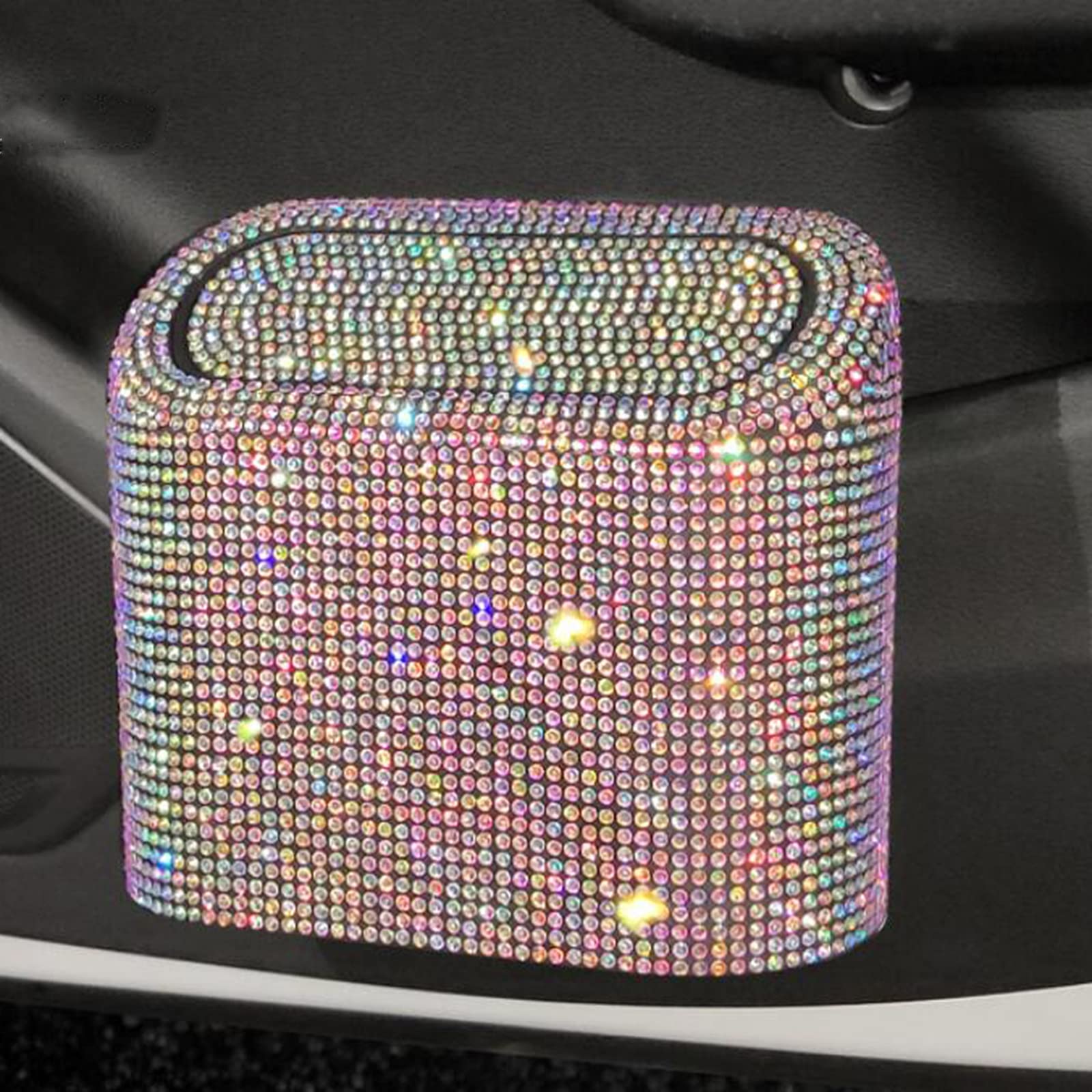 Sparkling Rhinestone Car Trash Can with Lid - Bling Car Accessories for Door Pocket, Colorful Auto Garbage Bin - Perfect for Road Trips, Commuting & Keeping Your Vehicle Clean