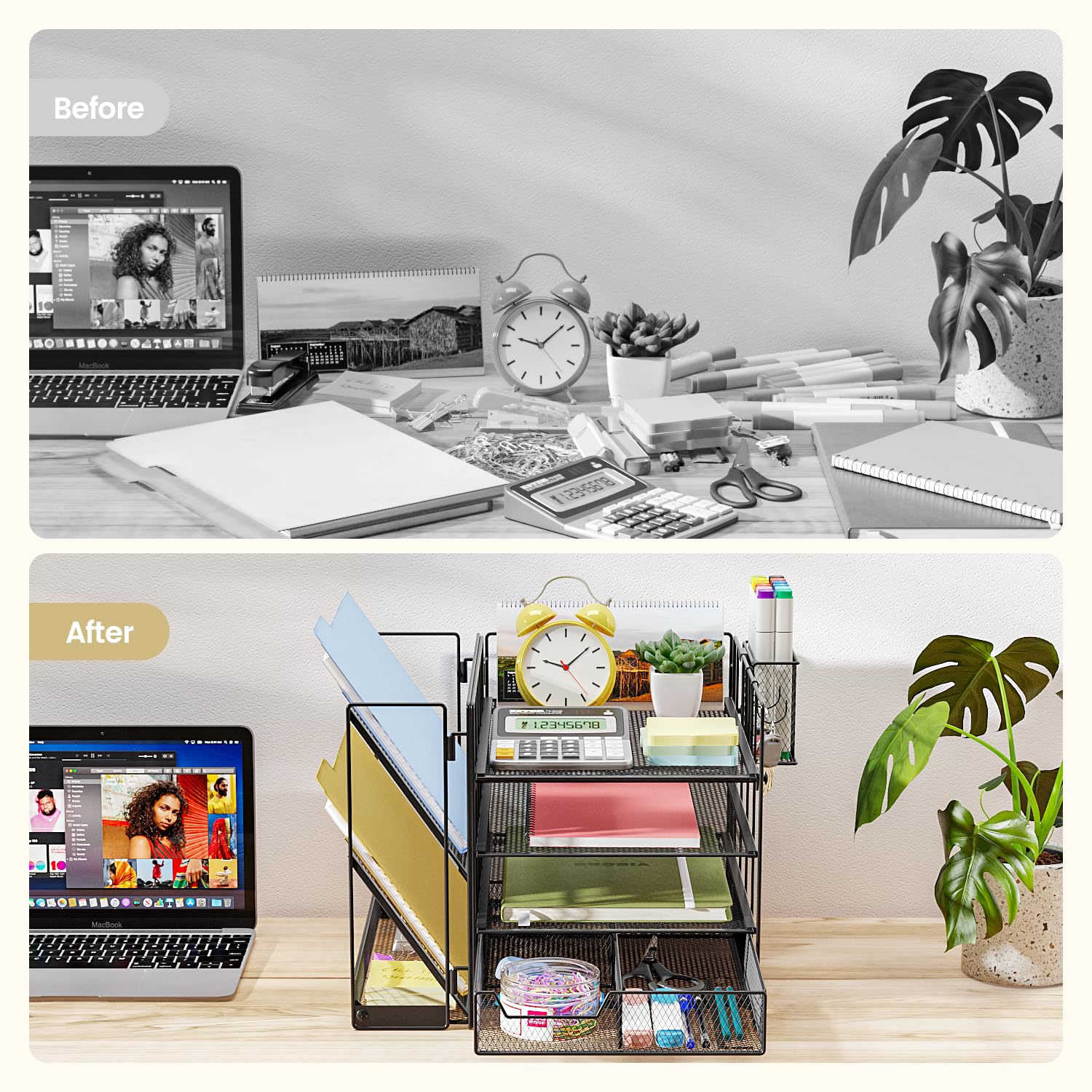 Wattne 4-Tier Mesh Desk Organizer with File Holder, Drawer & Pen Holder - Office Paper Letter Tray, Magazine Rack for Home & Workspace Supplies | Perfect for Organizing Documents, Stationery & Office Essentials