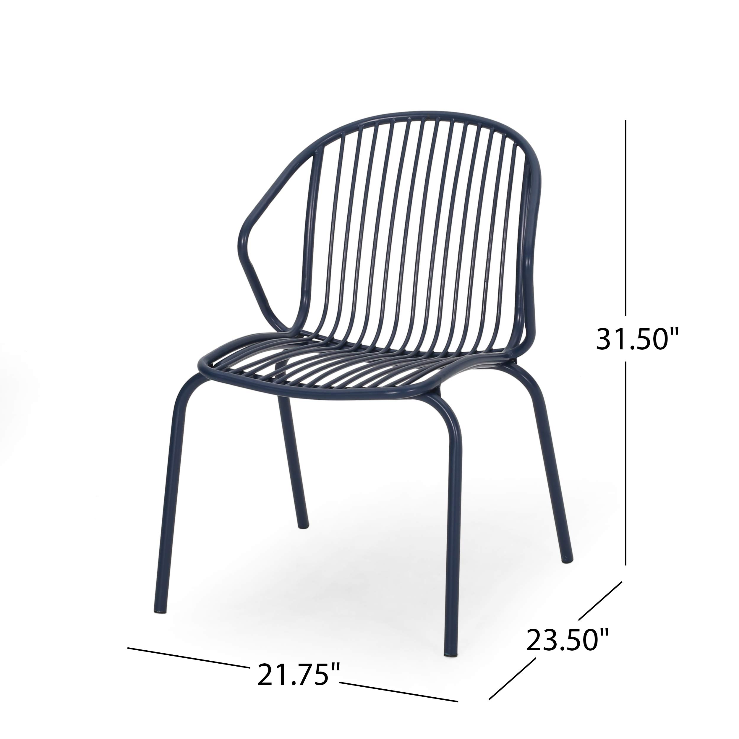 Modern Outdoor Iron Club Chairs (Set of 2) - Navy Blue Patio Furniture for Garden, Poolside & Backyard Relaxation - Weather-Resistant & Comfortable Seating