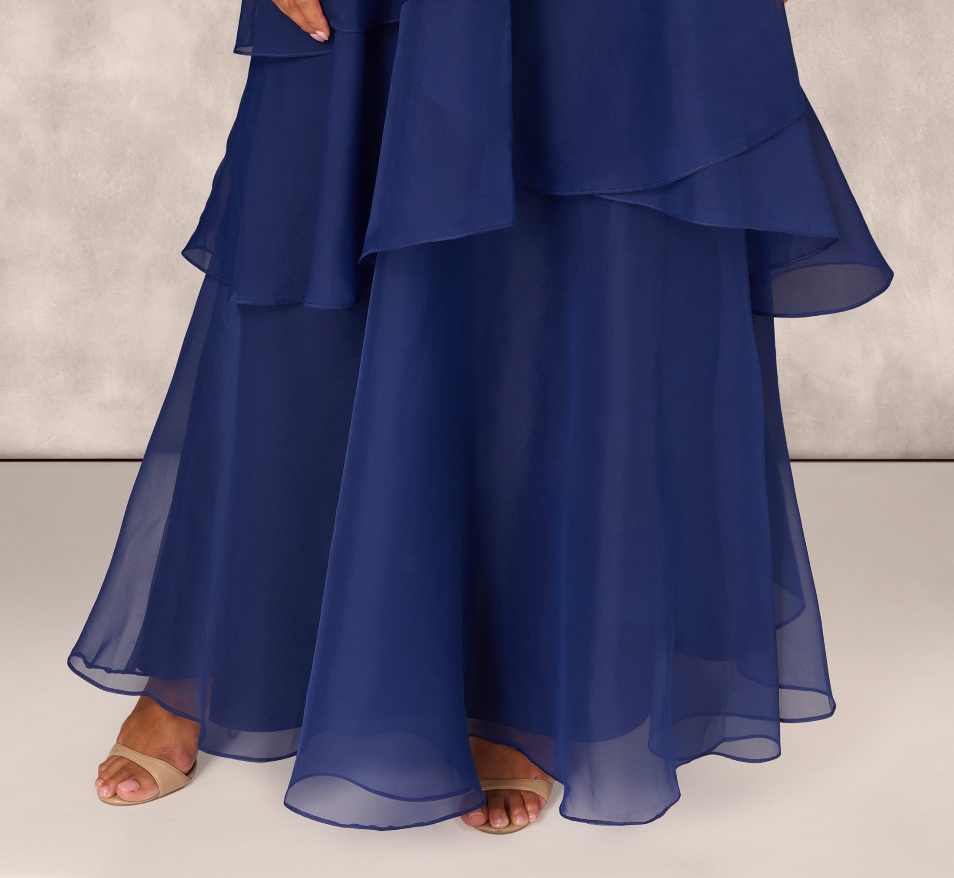 Elegant Navy Blue Beaded Tiered Organza Gown for Prom, Wedding & Formal Events | Plus Size Evening Dress for Women
