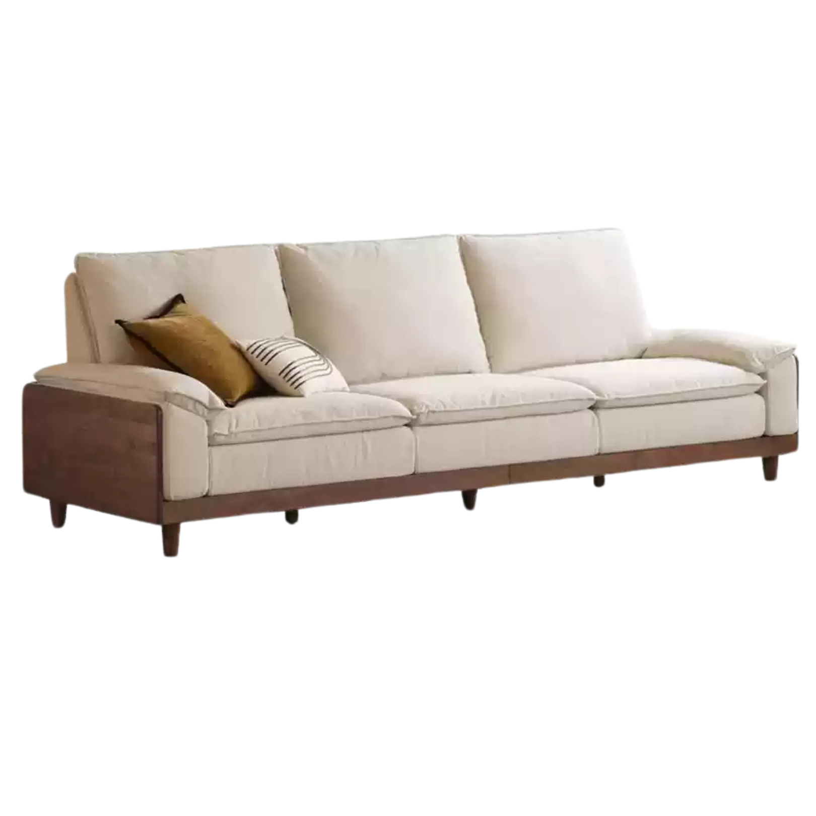 114.5x38.9x37.4 inch / 291x99.7x95cm / Rich Dark Walnut color / black walnut sofa imitation cotton and linen pear white