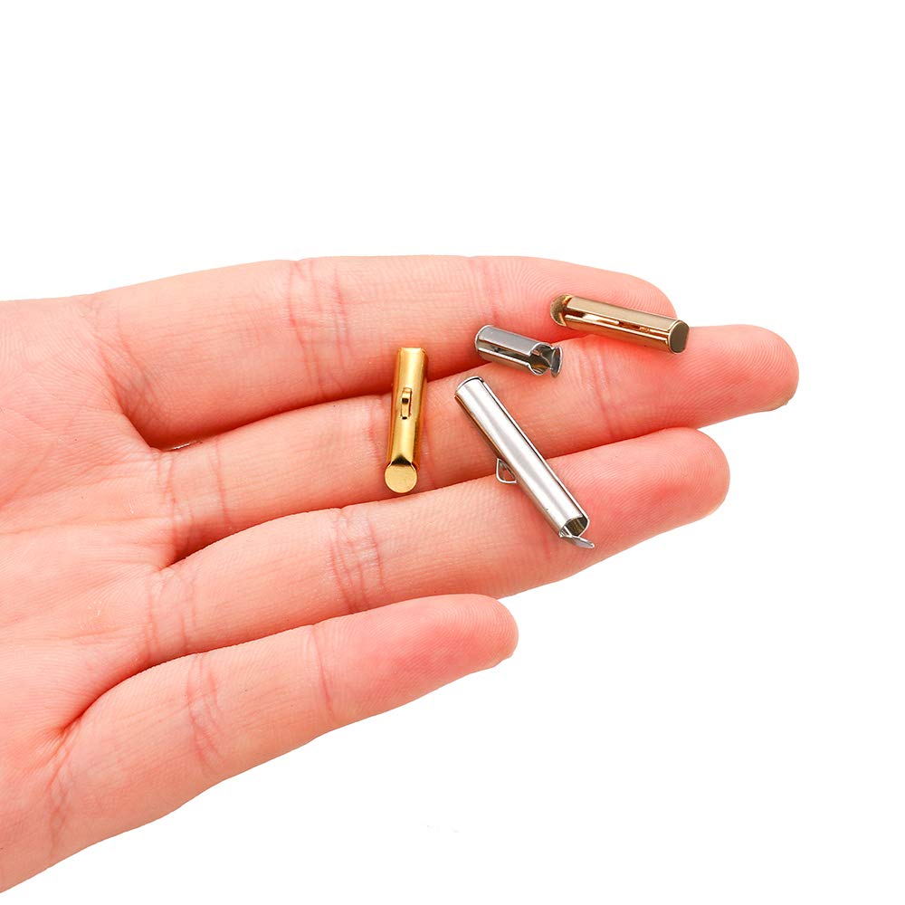 30-50Pcs Crimp End Beads & Slide-On Clasps for DIY Jewelry Making - Rhodium Plated Connectors (35mm x 30Pcs) - Perfect for Bracelets, Necklaces & Craft Projects