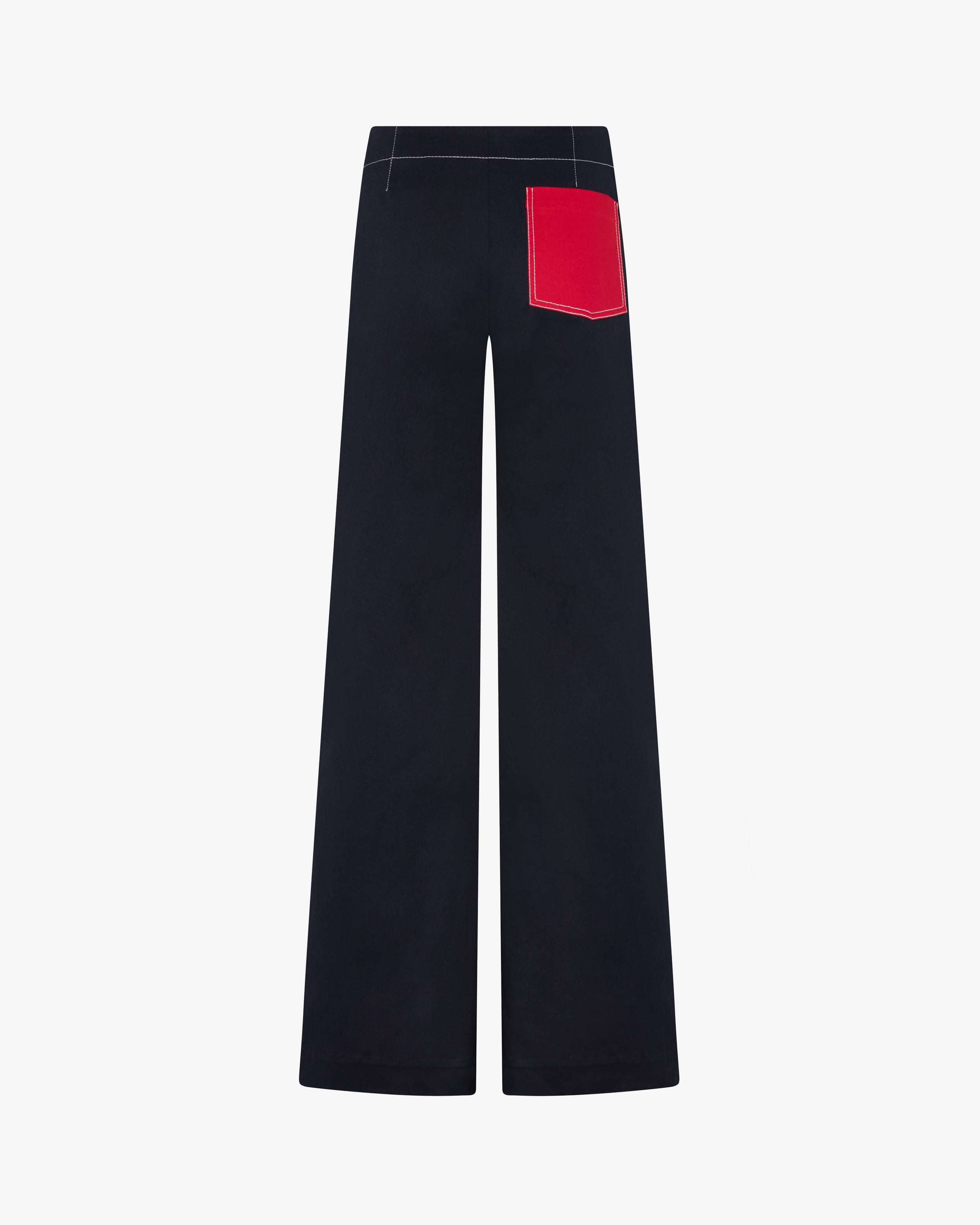 Flare Pants for Women with Contrast Pockets - Dark Blue High Waisted Wide Leg Trousers for Office, Casual Wear & Date Night Outfits