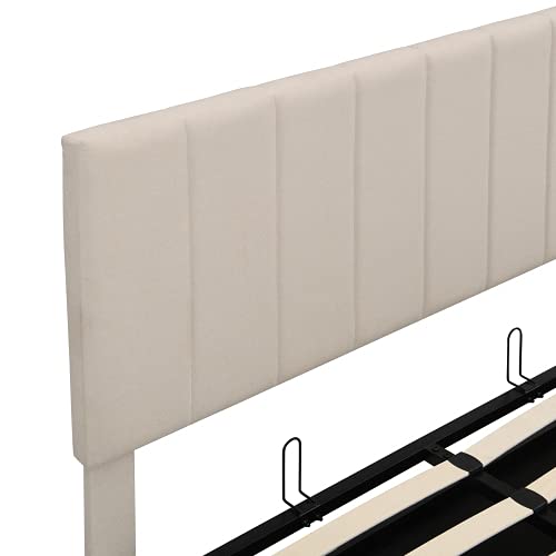 Harper & Bright Designs Full Size Platform Bed with Storage Underneath - Upholstered Bed Frame with Headboard & Hydraulic Storage System, Beige - Perfect for Small Bedrooms, Guest Rooms & Space-Saving Solutions
