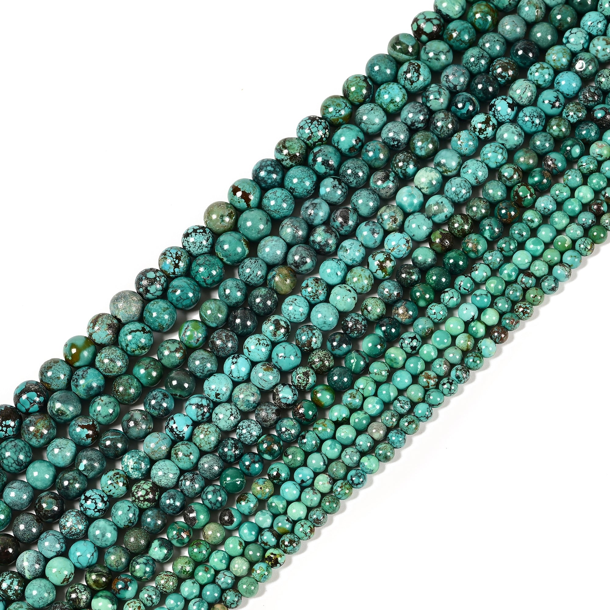 Natural Blue Green Turquoise Beads 4mm-9.5mm Round Smooth Gemstone Beads for Jewelry Making - 15.5 Inch Strand - Perfect for Necklaces, Bracelets & DIY Craft Projects