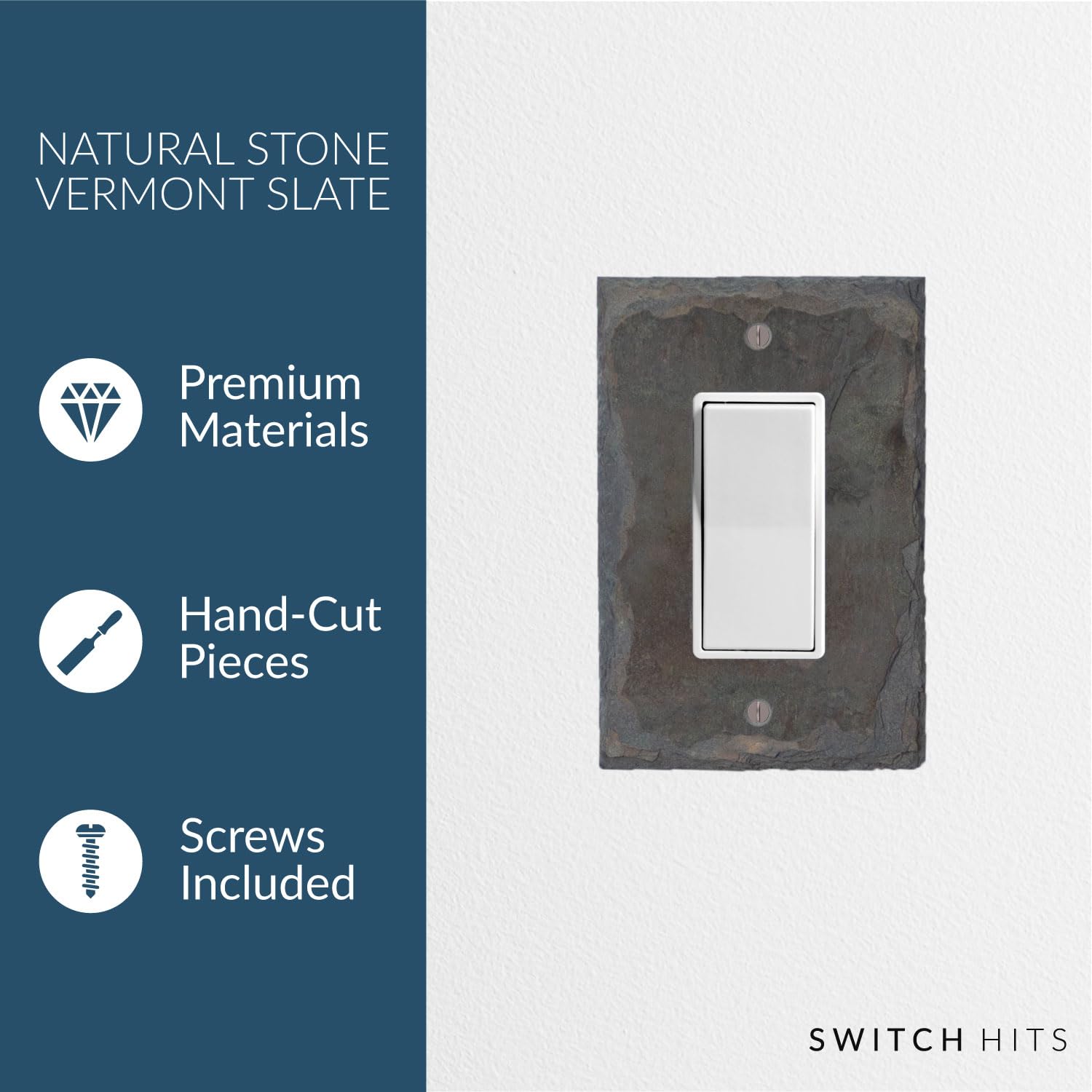 Decorative Recycled Vermont Slate Electrical Switch Plate Outlet Wall Plate - 1 Gang GFCI Rocker, Decora Single Light Switch Cover (3.25” W x 5” H) - Perfect for Home Renovation & Interior Design Projects