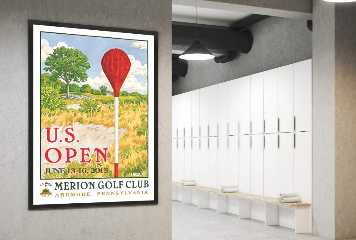 Lee Wybranski Official Golf Art - 2013 U.S. Open Championship at Merion - 20x30 Inch Framed Canvas Print - Perfect Golf Gift for Men - Home Office Decor & Sports Memorabilia Collection