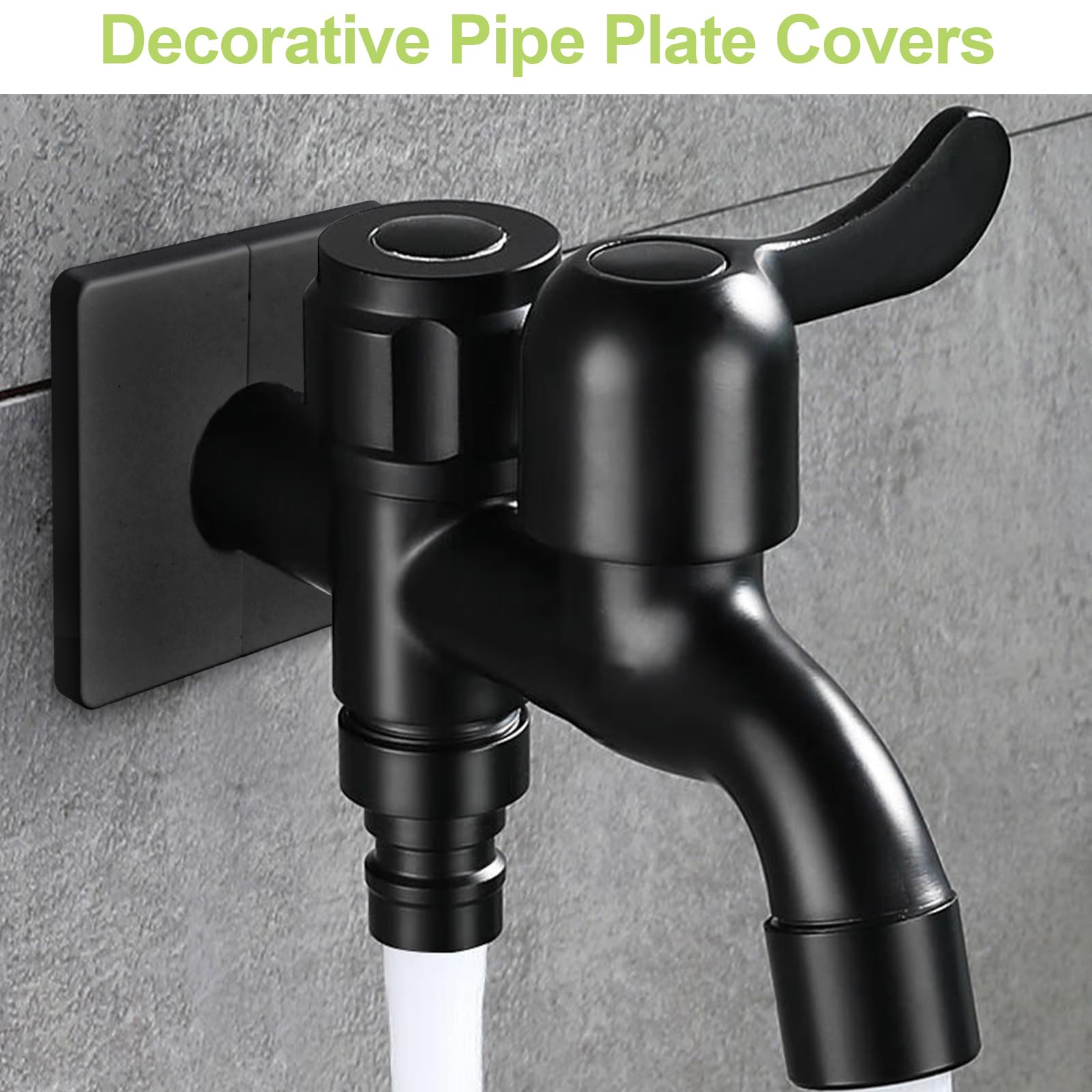 UFURMATE 2Pcs ABS Plastic Square Pipe Wall Covers - Self-Adhesive Decorative Escutcheon Plates for 22mm Diameter Shower Pipes (Black) | Bathroom Renovation & Home Improvement Accessories