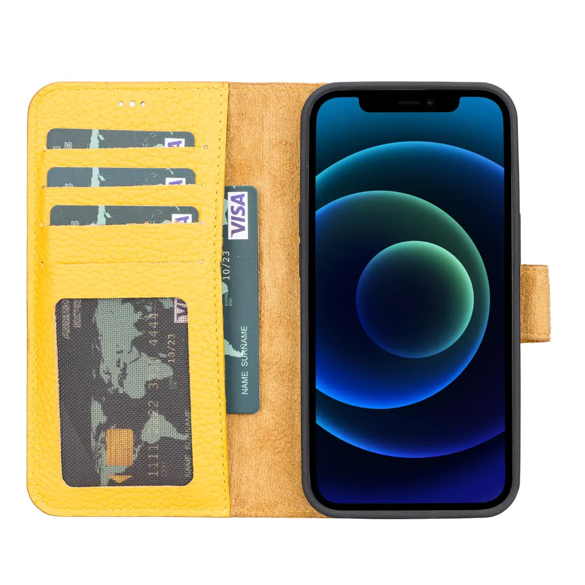 Premium Yellow Leather Wallet Case for iPhone 13 - Slim Protective Cover with Card Slots | Perfect for Everyday Use, Travel & Business (iPhone 13/6.1