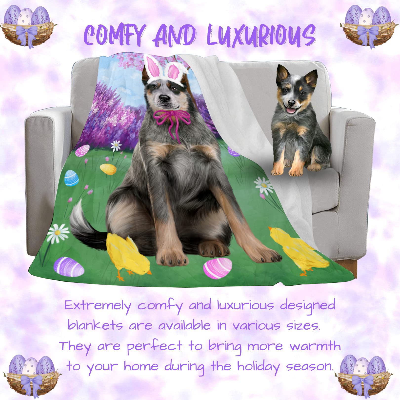 Blue Heeler Dog Blanket for Easter - Lightweight Soft Cozy Durable Pet Blanket - Animal Print Fuzzy Throw for Sofa Couch Bed - 50x60 Woven (BLNKT82541) - Perfect for Easter Gifts, Dog Lovers & Home Decor