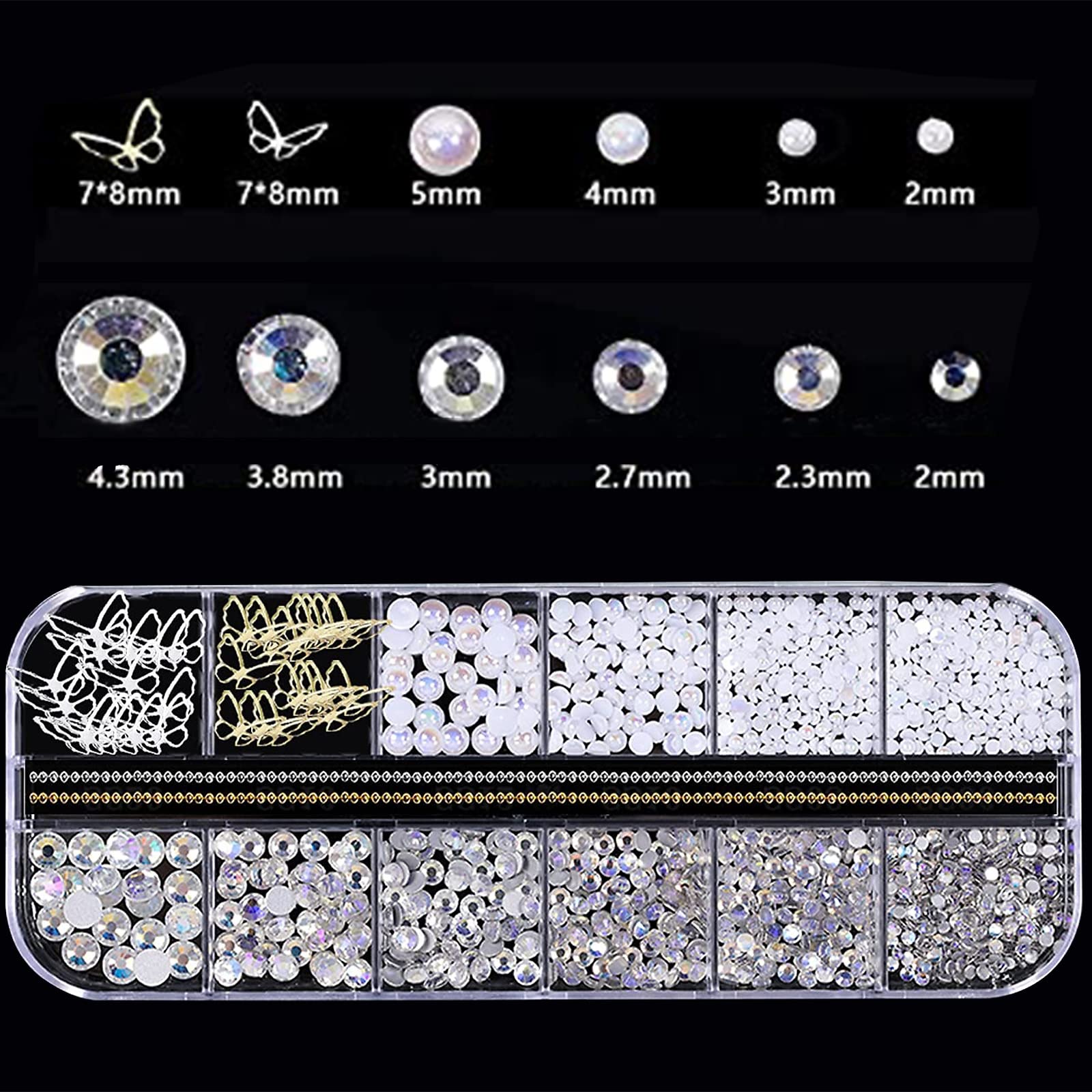 RODAKY 3D Nail Charms - Butterfly, Flower & Bear Nail Art Decorations with Diamonds, Pearls & Rhinestones for Acrylic Nails | DIY Nail Design Crafts for Manicure, Pedicure & Salon Use