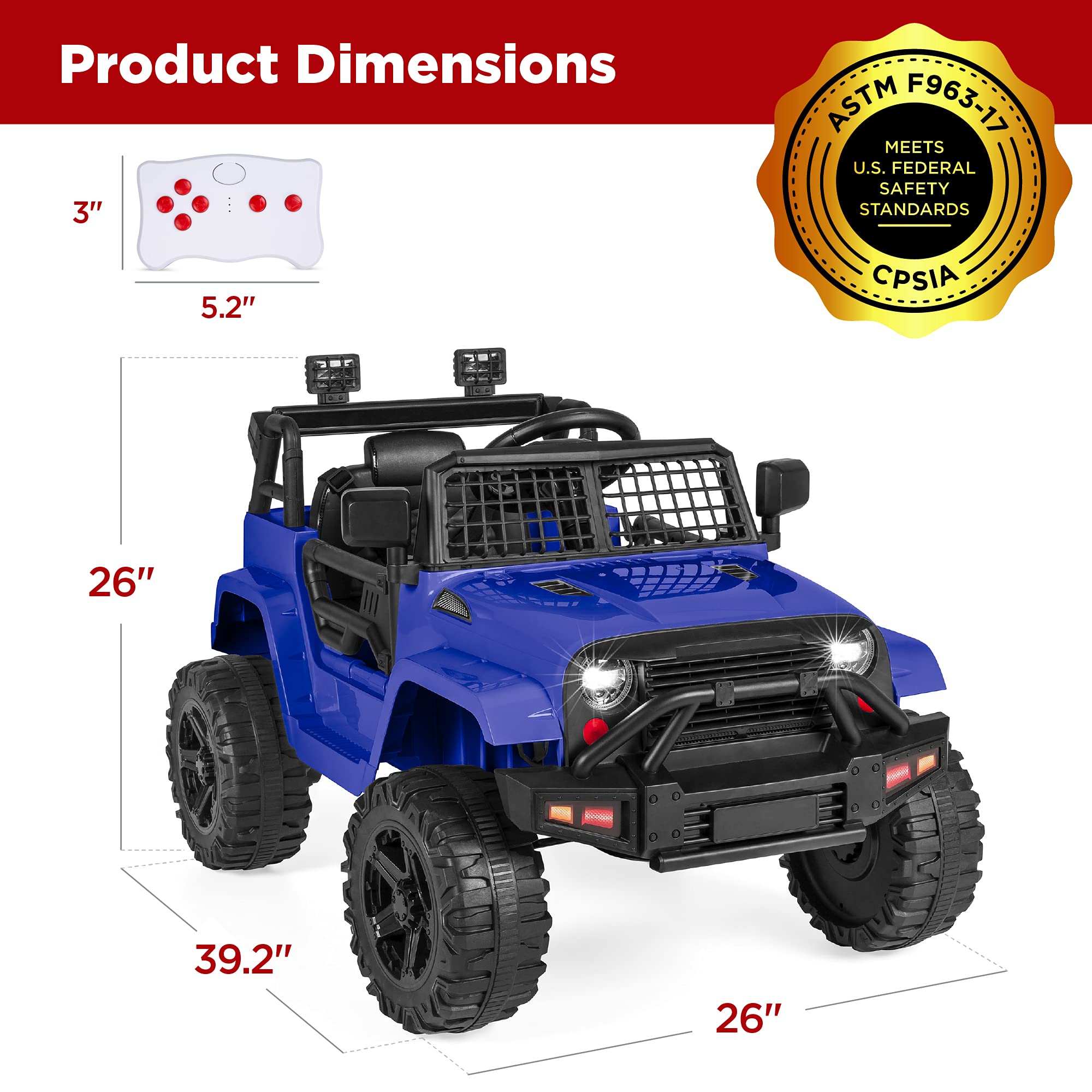 Best Choice Products 12V Kids Ride On Truck Car with Parent Remote Control, Spring Suspension, LED Lights & AUX Port - Blue Electric Toy Vehicle for Boys & Girls | Perfect for Outdoor Play, Birthday Gifts & Backyard Fun