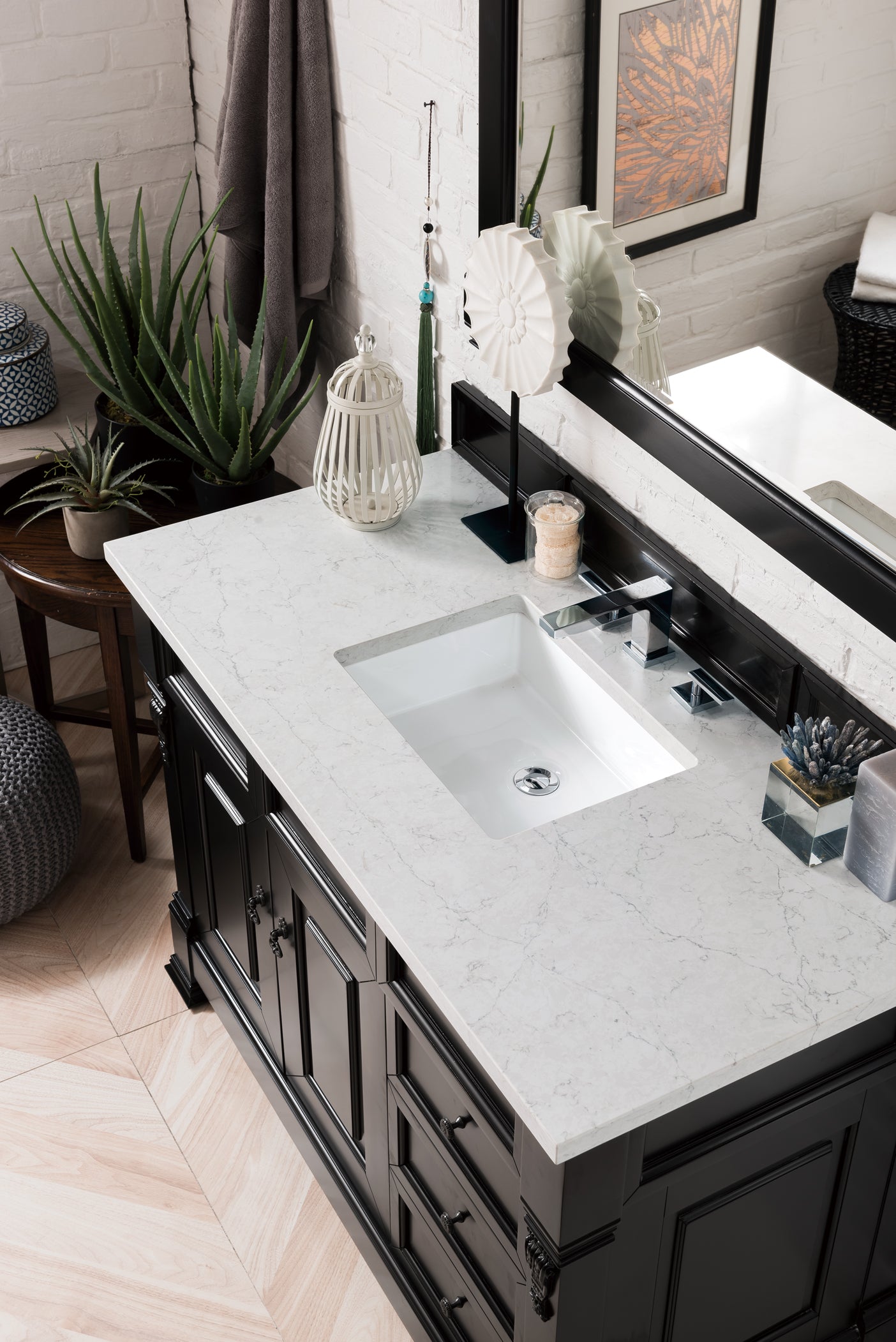 Brookfield 48 Inch Single Bathroom Vanity Set - Antique Black Finish with 3CM Eternal Jasmine Pearl Quartz Countertop | Perfect for Modern & Traditional Bathrooms, Small Spaces & Home Renovations