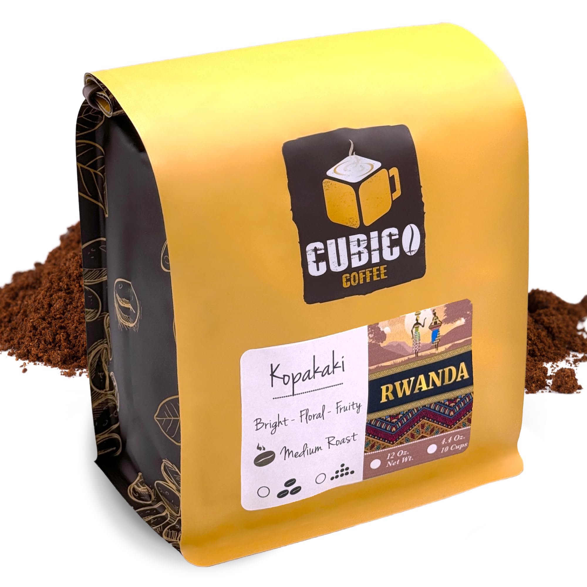 Premium Rwanda Kopakaki Single Origin Ground Coffee - Fresh Roasted, 12 Ounce Bag by Cubico Coffee | Rich & Smooth Flavor for Home Brewing, Office Use & Gifts
