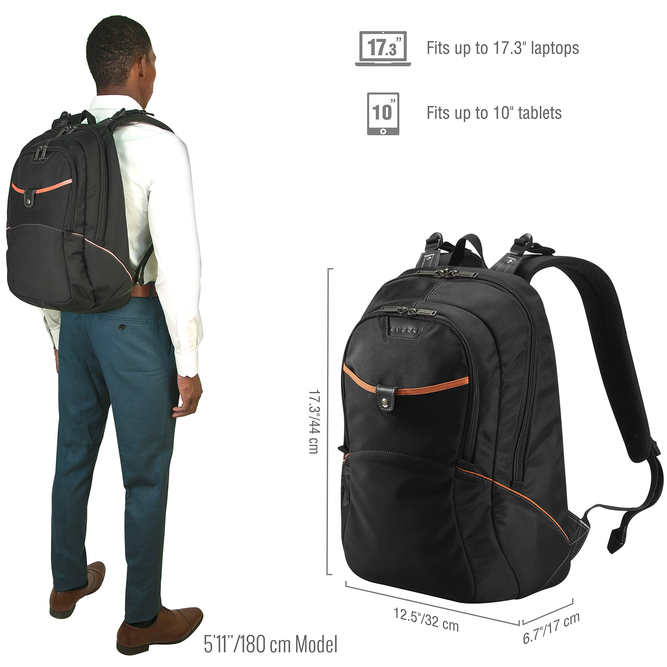 Everki Glide Compact Laptop Backpack for 17.3 Inch Laptops - Lightweight & Durable Black Business Travel Backpack - Perfect for Commuting, Work & College Students