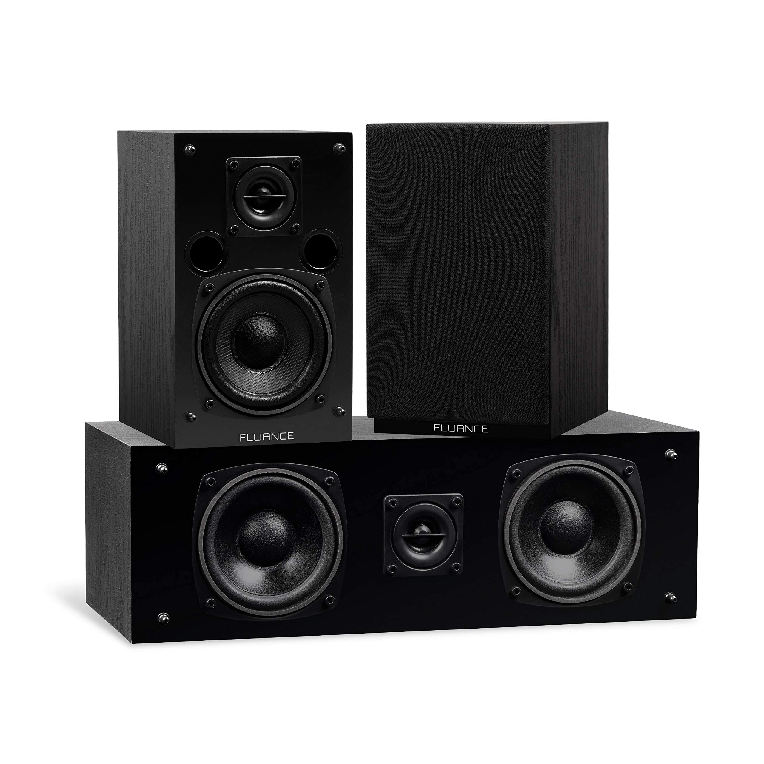 Fluance Elite High Definition 5.0 Channel Home Theater Speaker System with 2-Way Bookshelf, Center Channel, and Rear Surround Speakers - Black Ash (SX50BC) for Immersive Movie Nights and Gaming