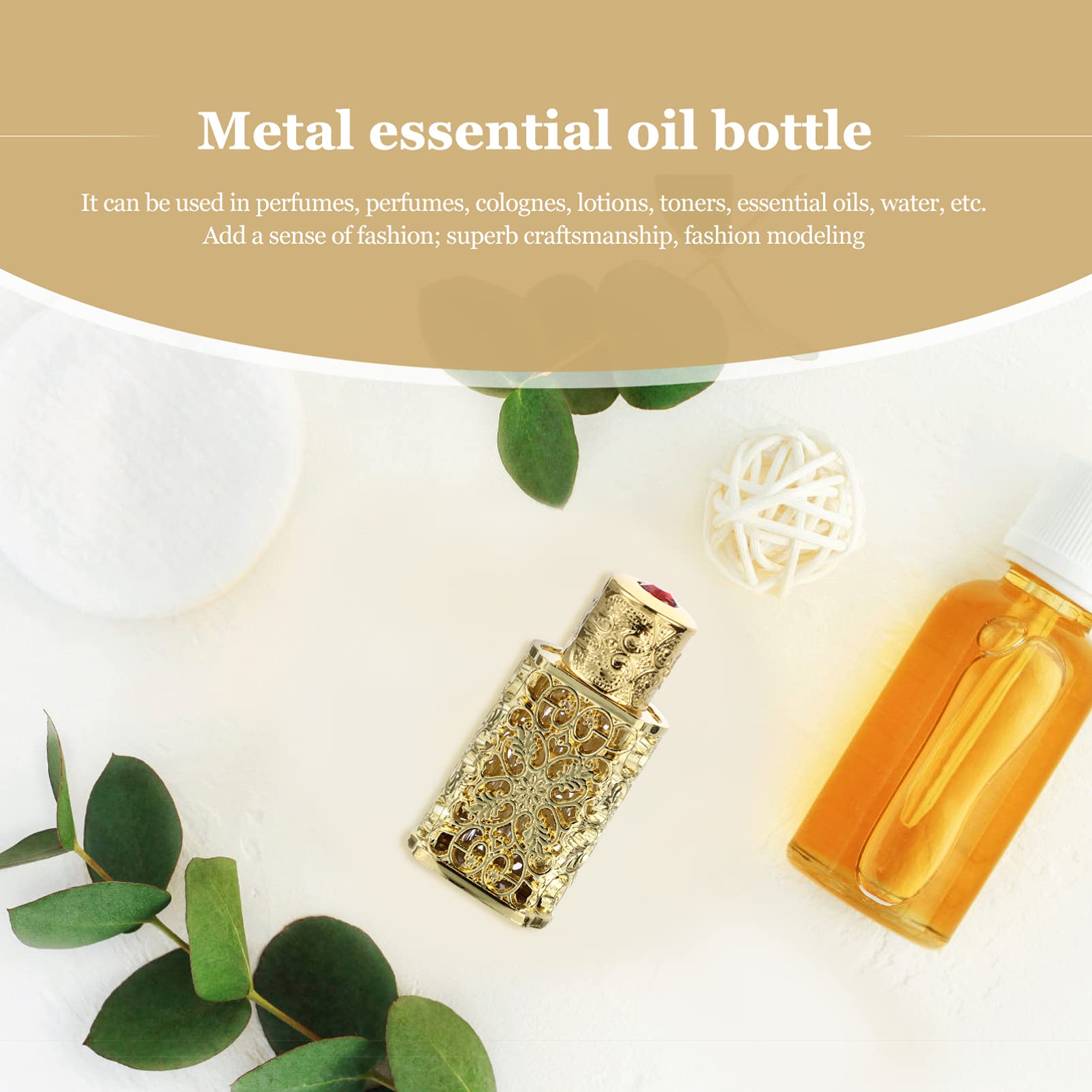 Vintage Metal Essential Oil Bottle - 3ml Small Glass Travel Dispenser for Aromatherapy, Diffusers & DIY Lotions | Retro Spray Bottle for Home, Office & Travel Use