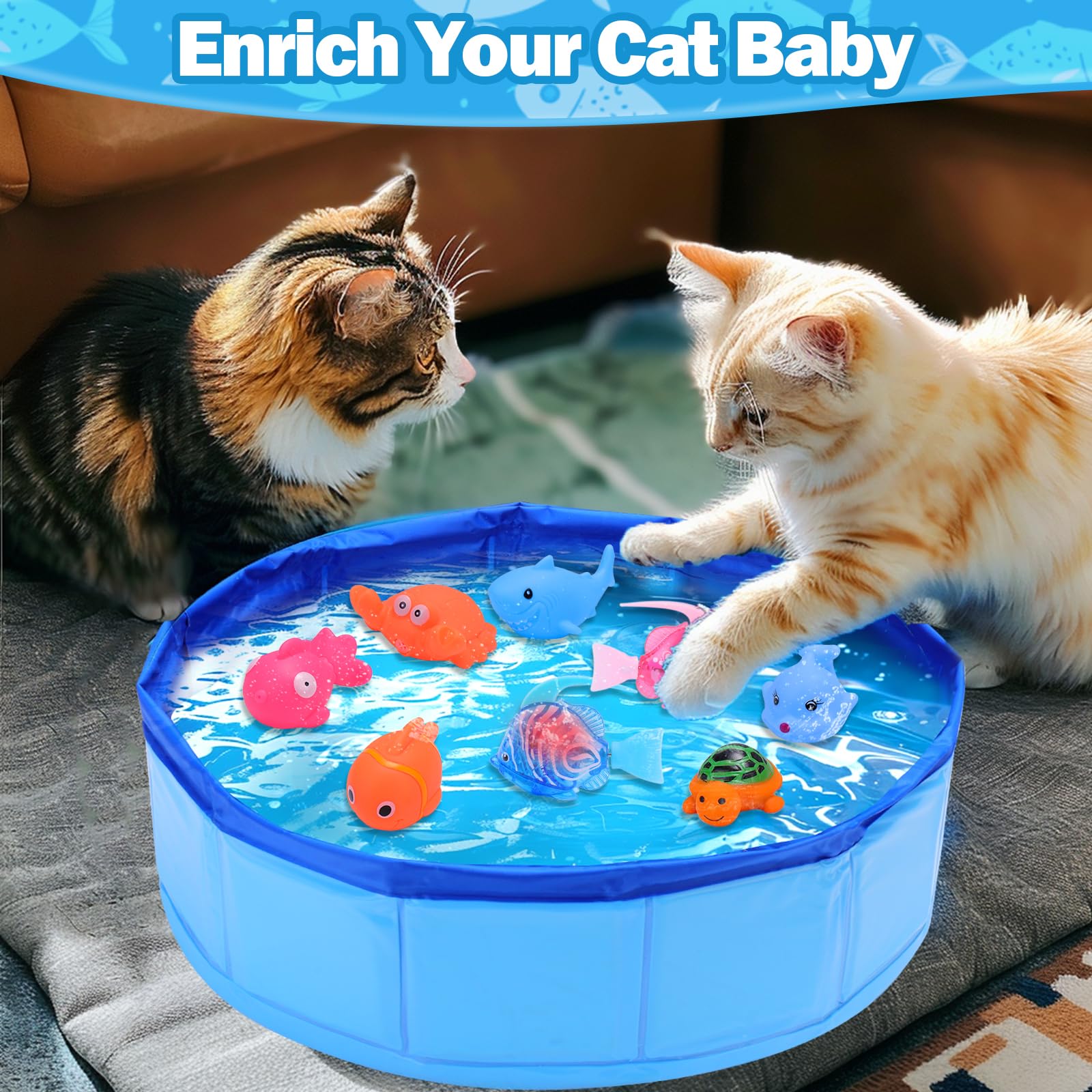 BABORUI Interactive Cat Pool Toy with Swimming Fish - Portable Water Play Toy for Indoor Cats | Summer Fun & Exercise for Bored Cats | Endless Self-Play in Bathtub, Backyard or Living Room